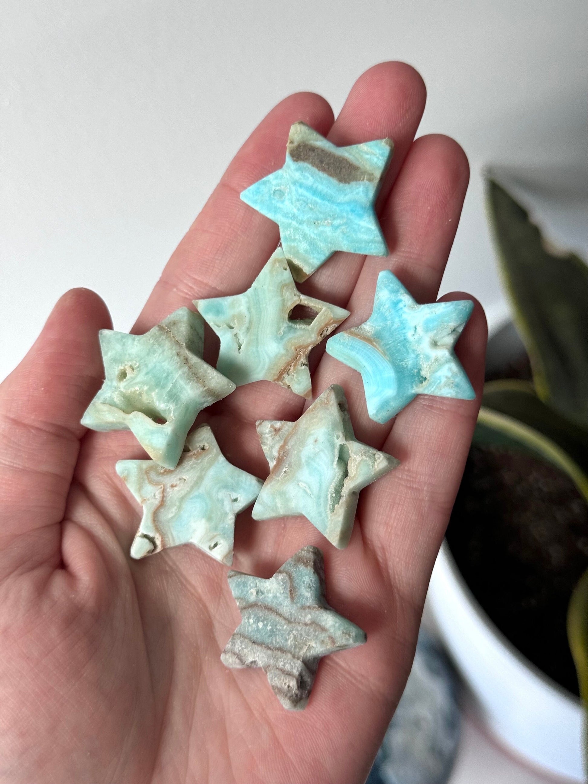 Blue Aragonite Hand Carved Stars 1.5” | Blue Aragonite Star Carvings
