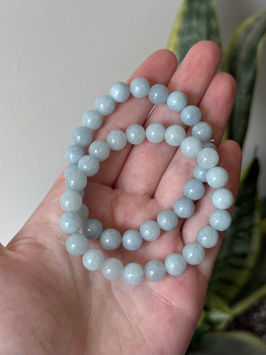 Aquamarine Beaded Bracelet 8mm Beads Hand-Crafted Gemstone Bracelet