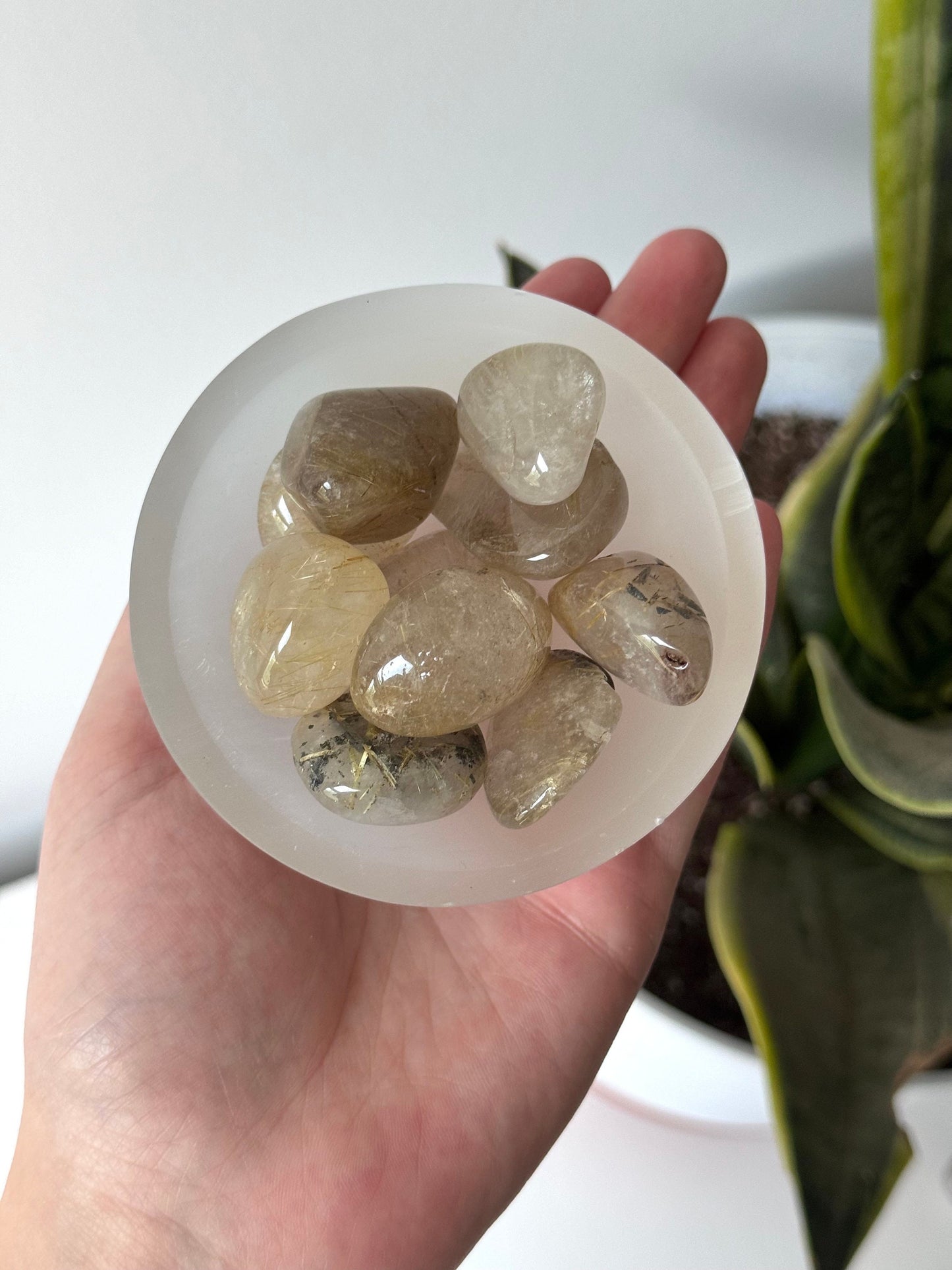 Rutilated Quartz Tumbled Stones | Golden Rutile in Quartz Tumbles