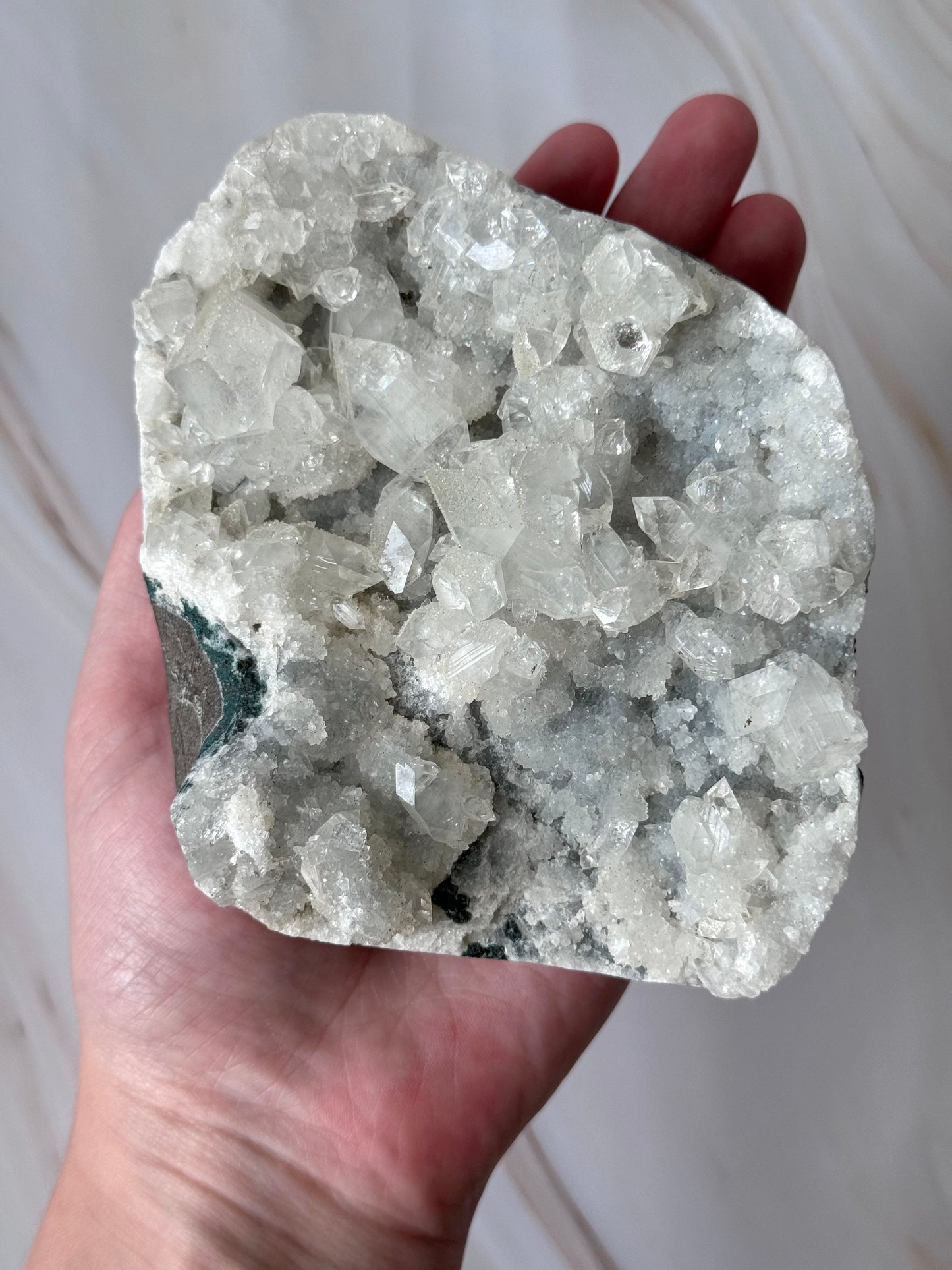 Gorgeous Raw Apophyllite on Chalcedony Cluster from India