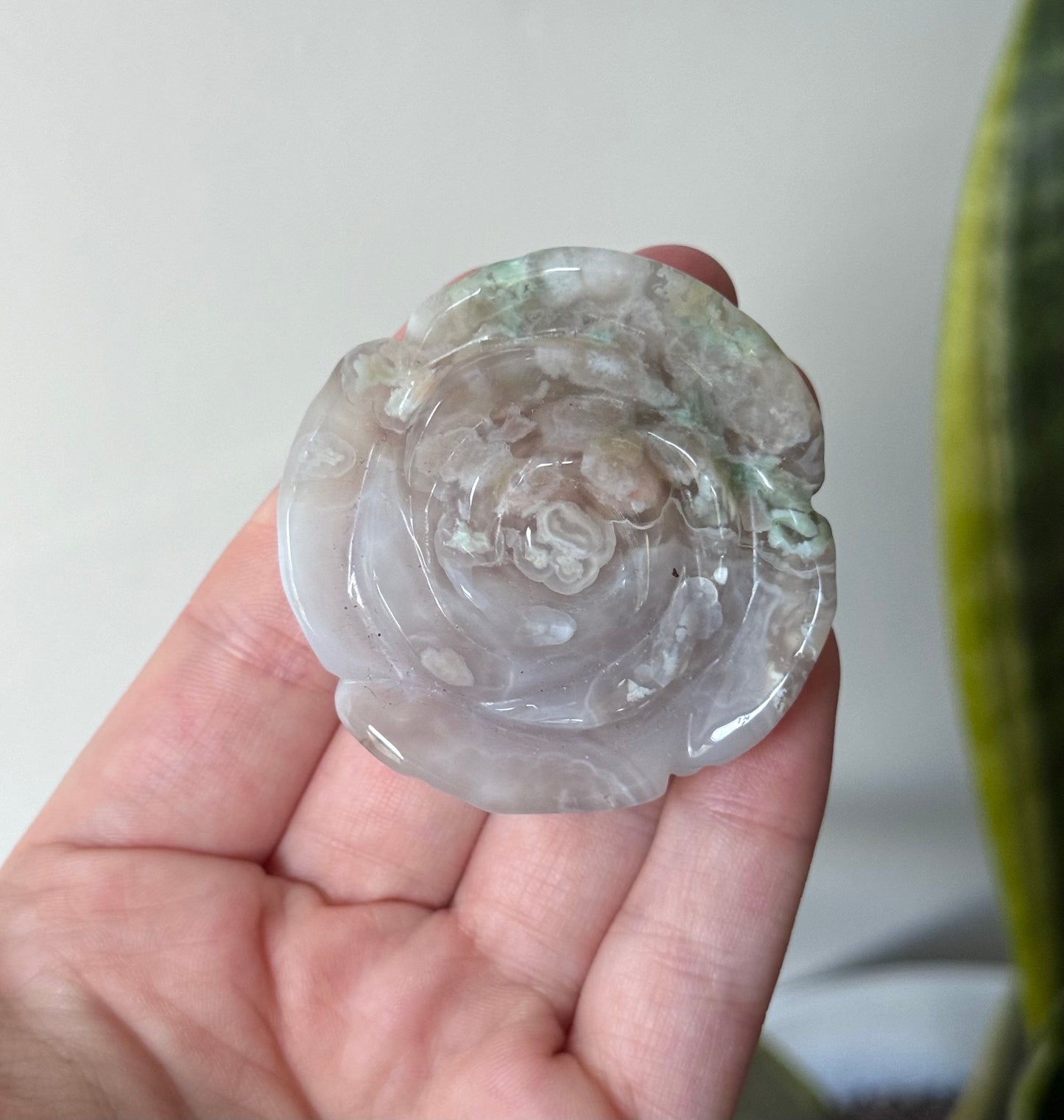 Gorgeous Green Flower Agate Rose Carving | Flower Agate Flower