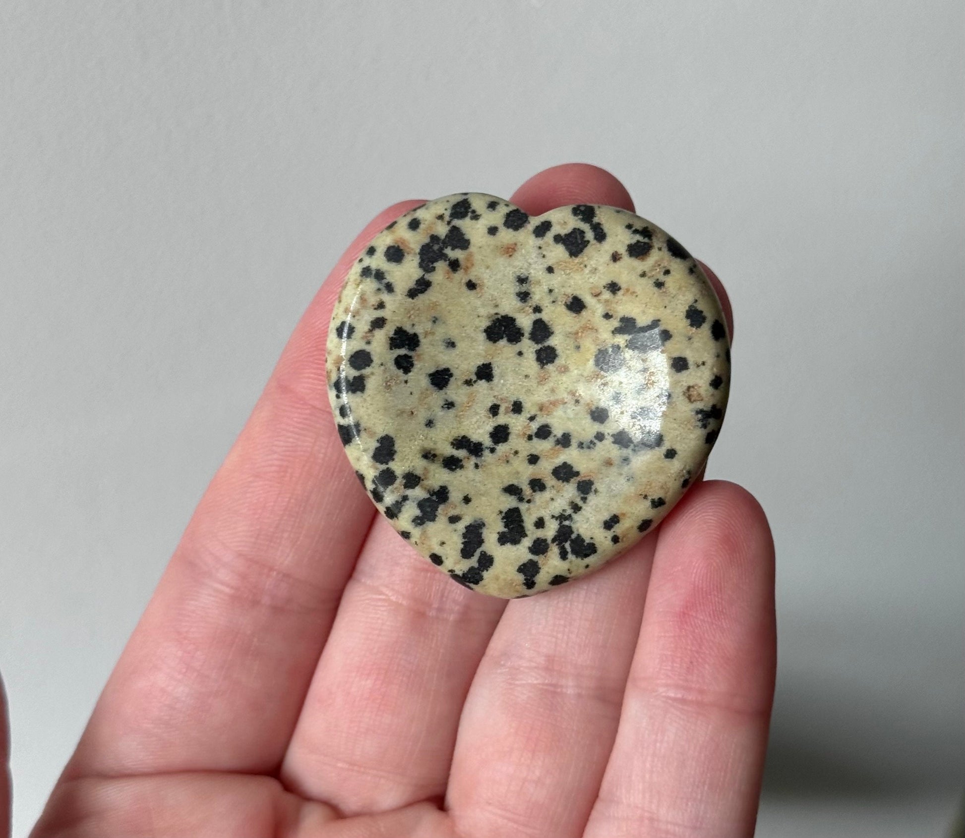 Beautiful Dalmatian Jasper Worry Stone Heart Carving | Touch Stone Pocket Stone Thumb Stone