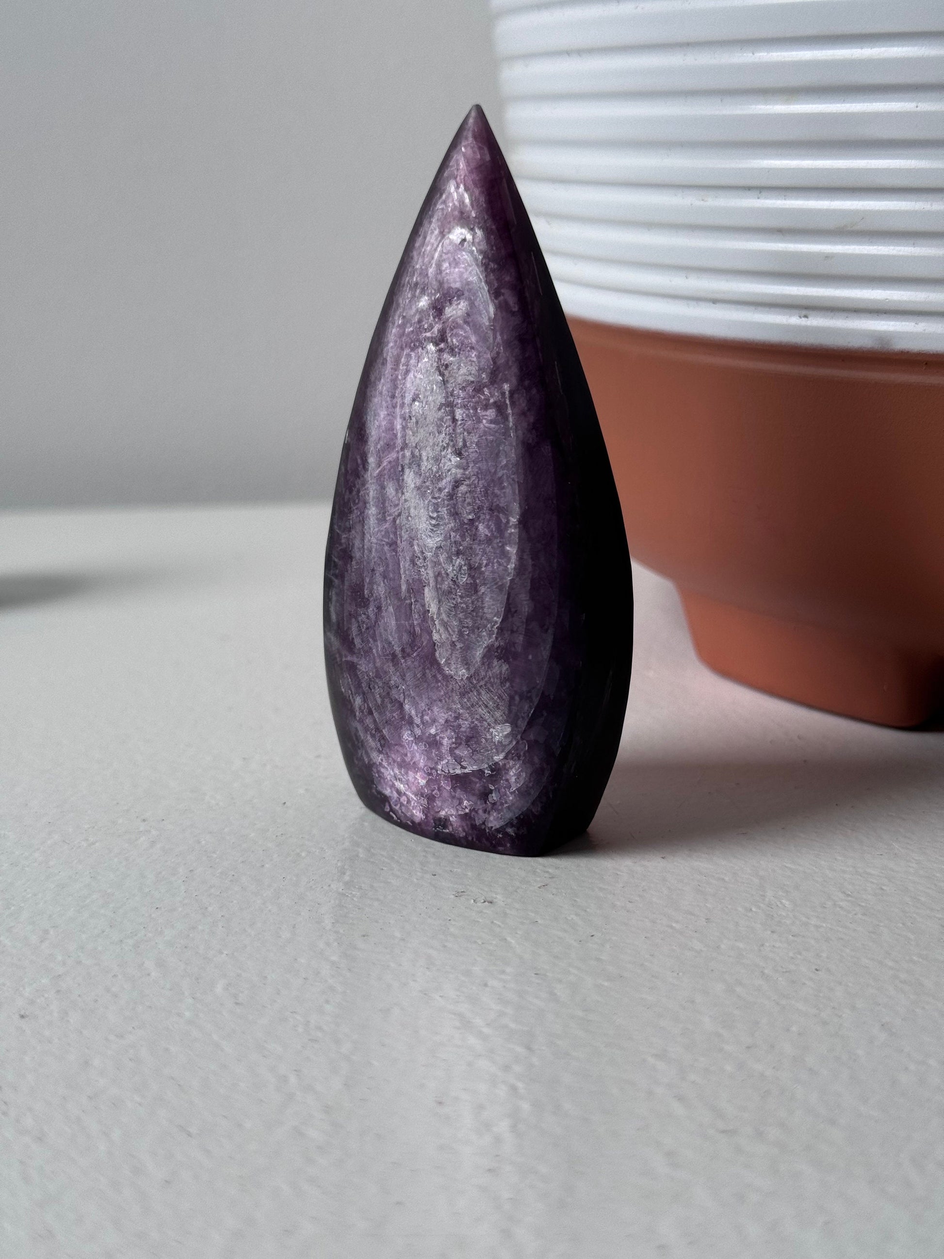 Gorgeous Flashy Gem Lepidolite Flame Carving | Lepidolite Freeform