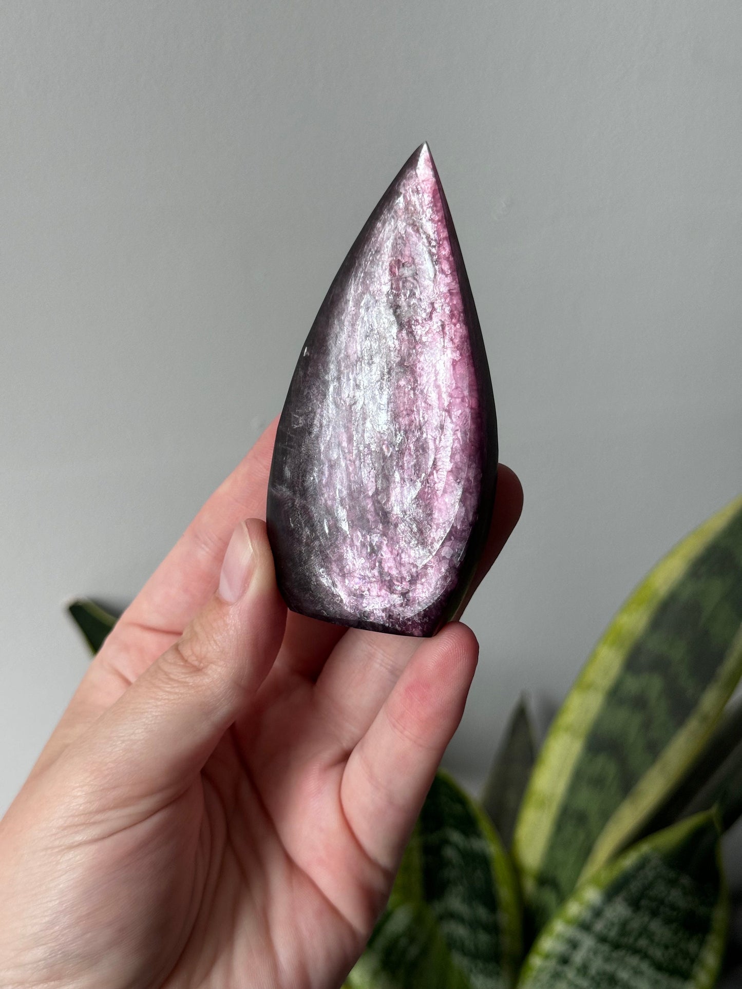 Gorgeous Flashy Gem Lepidolite Flame Carving | Lepidolite Freeform