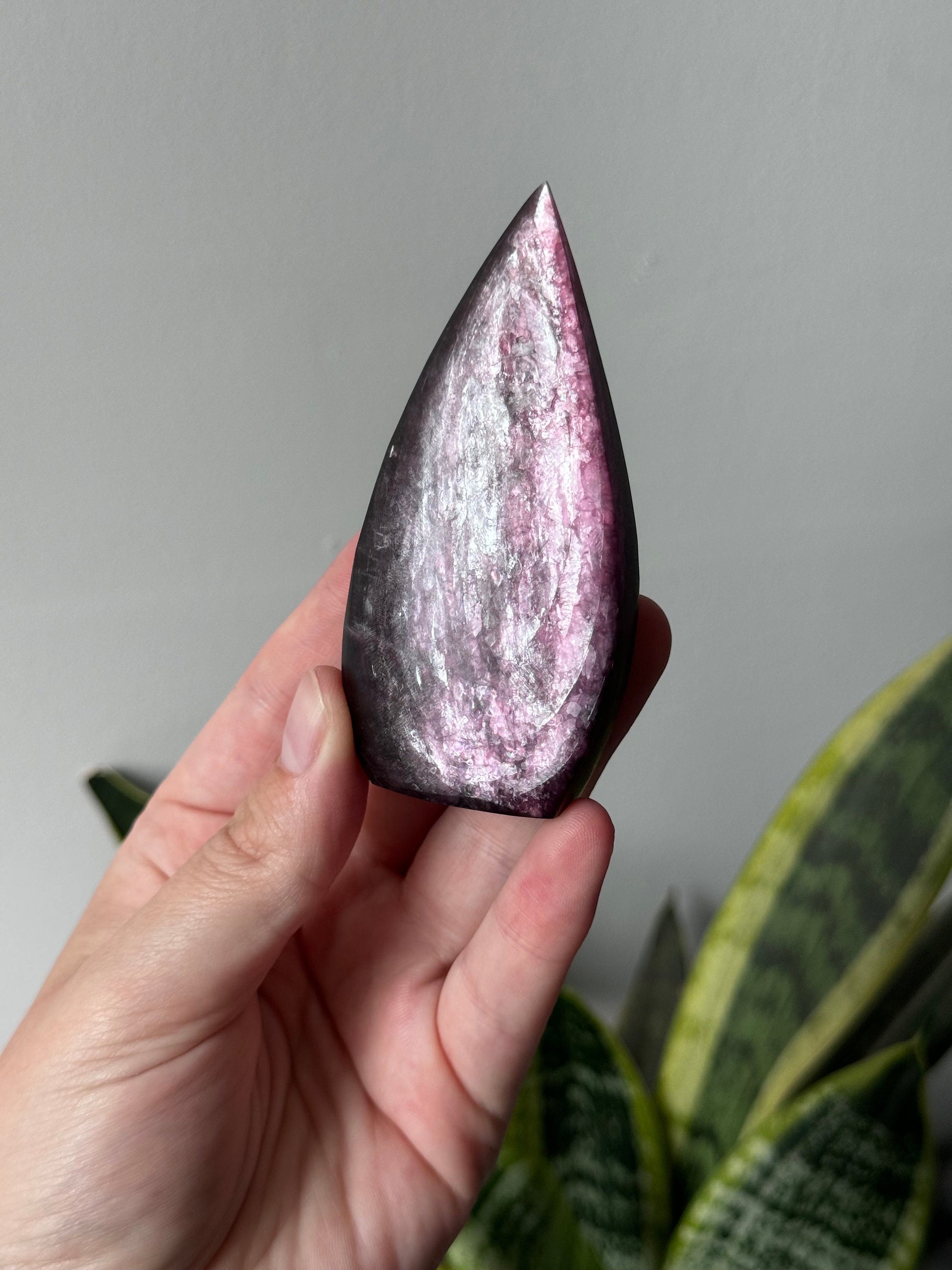 Gorgeous Flashy Gem Lepidolite Flame Carving | Lepidolite Freeform