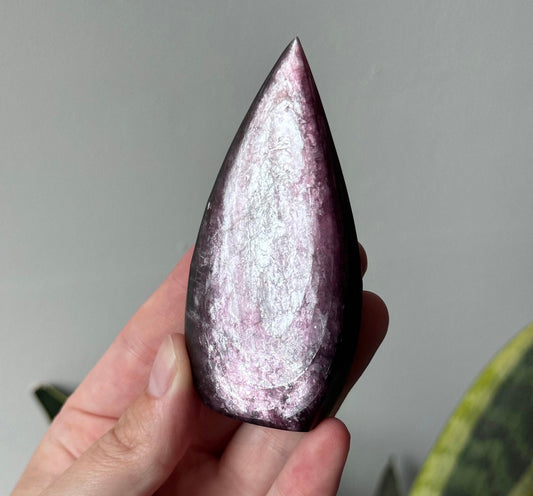 Gorgeous Flashy Gem Lepidolite Flame Carving | Lepidolite Freeform