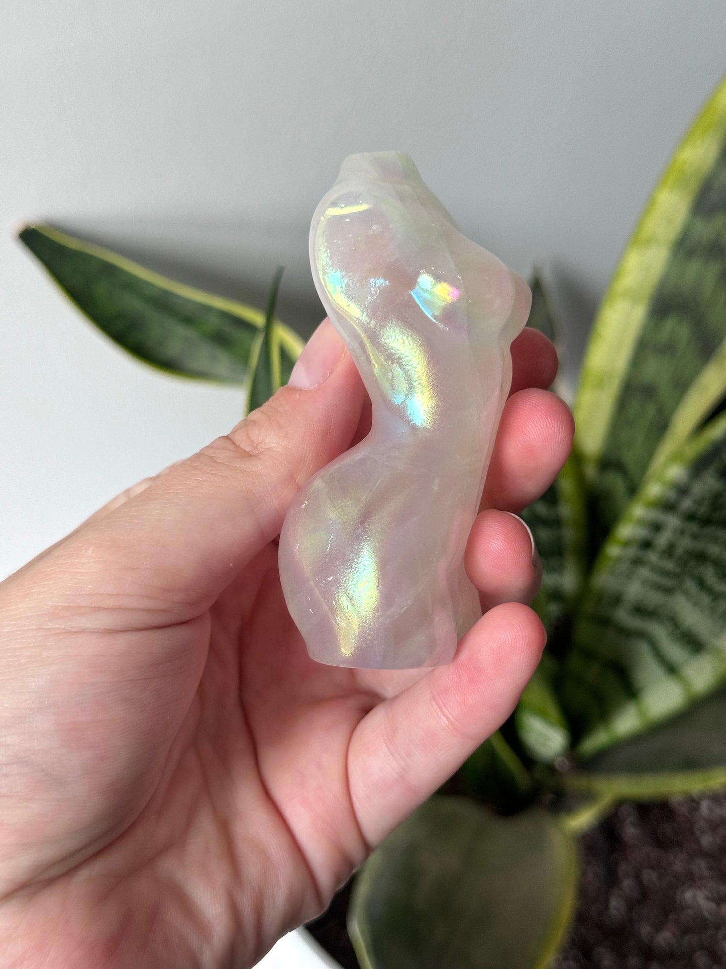 Stunning Aura Coated Rose Quartz Goddess Carving | Lady Body Torso Statue