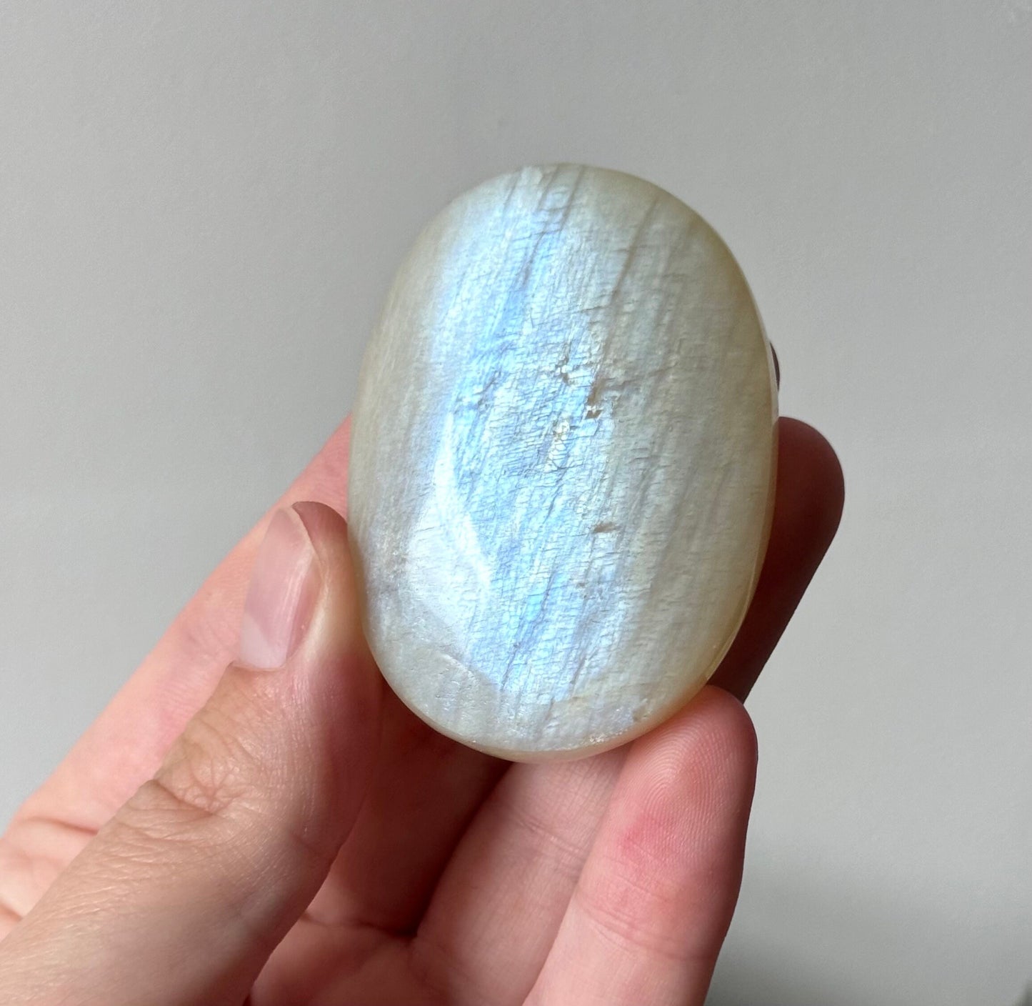 Gorgeous Flashy Moonstone Palm Stone with Blue Flash | Moonstone Palmstone