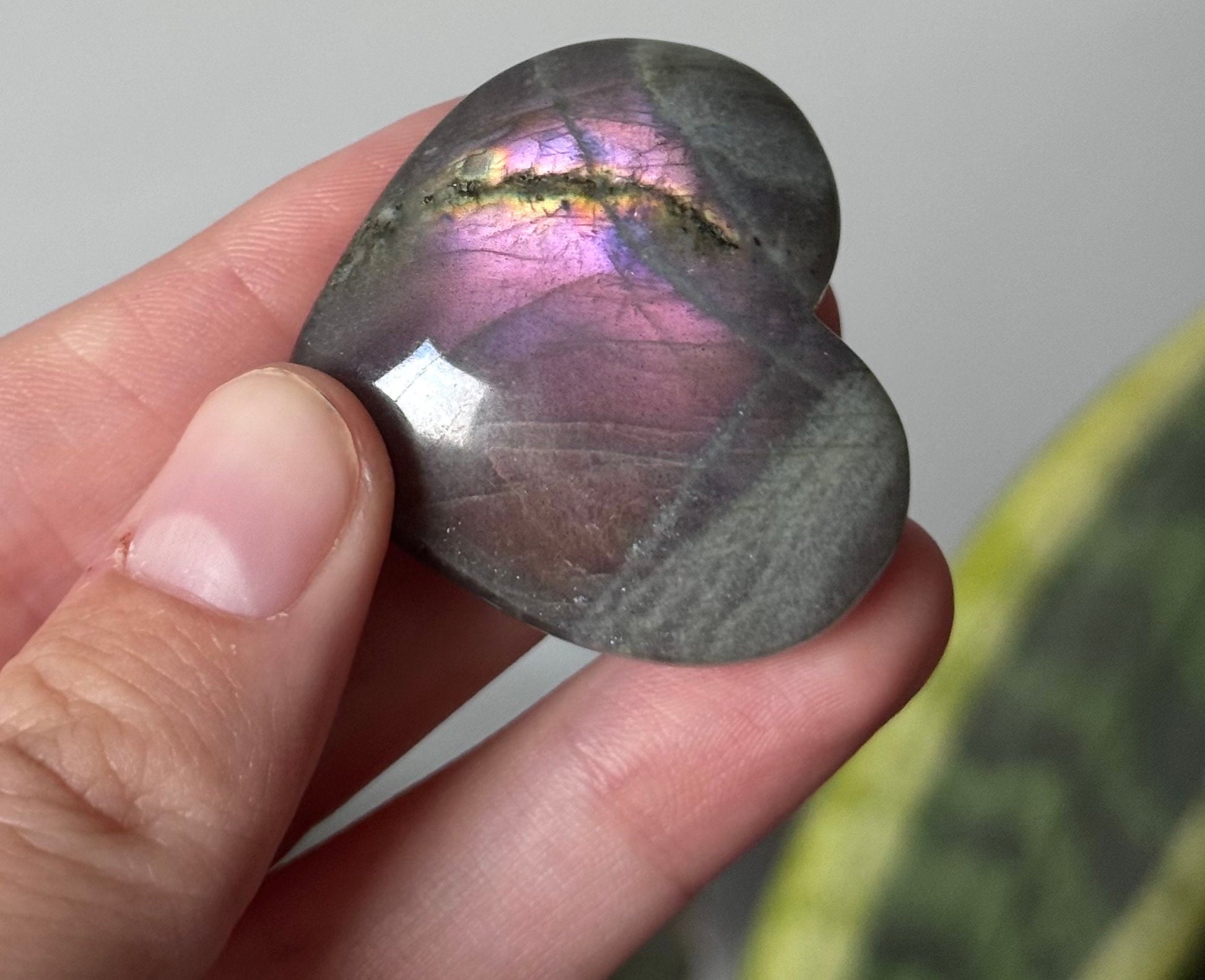 Gorgeous Sunset Labradorite Heart Carving | Small Pink Flash Labradorite Puffy Heart