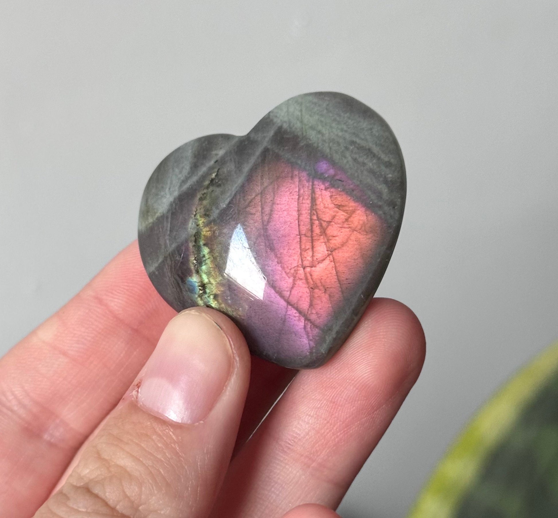 Gorgeous Sunset Labradorite Heart Carving | Small Pink Flash Labradorite Puffy Heart