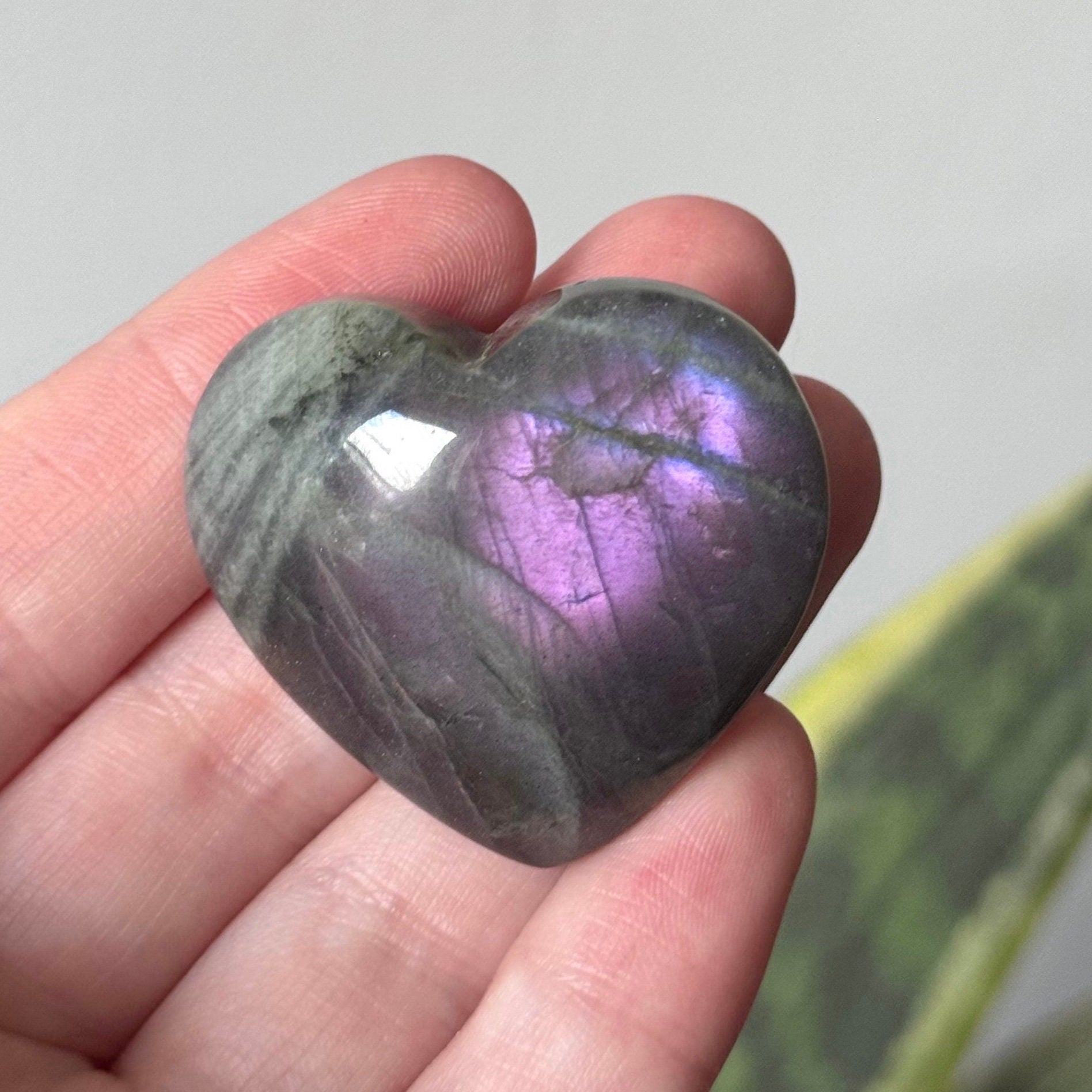 Gorgeous Sunset Labradorite Heart Carving | Small Pink Flash Labradorite Puffy Heart