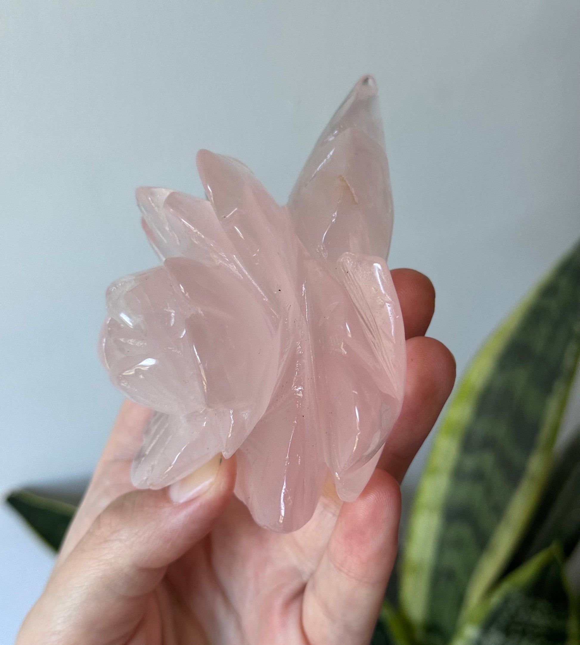 AAA Grade Rose Quartz Rose Carving | Hand Carved Rose Quartz Flower