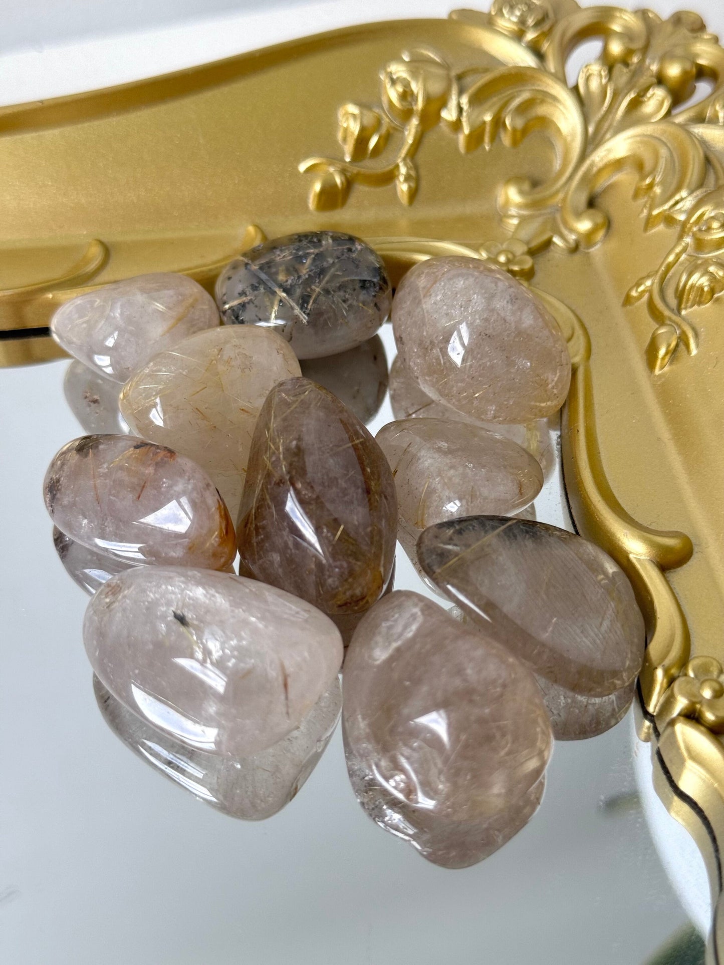 Rutilated Quartz Tumbled Stones | Golden Rutile in Quartz Tumbles