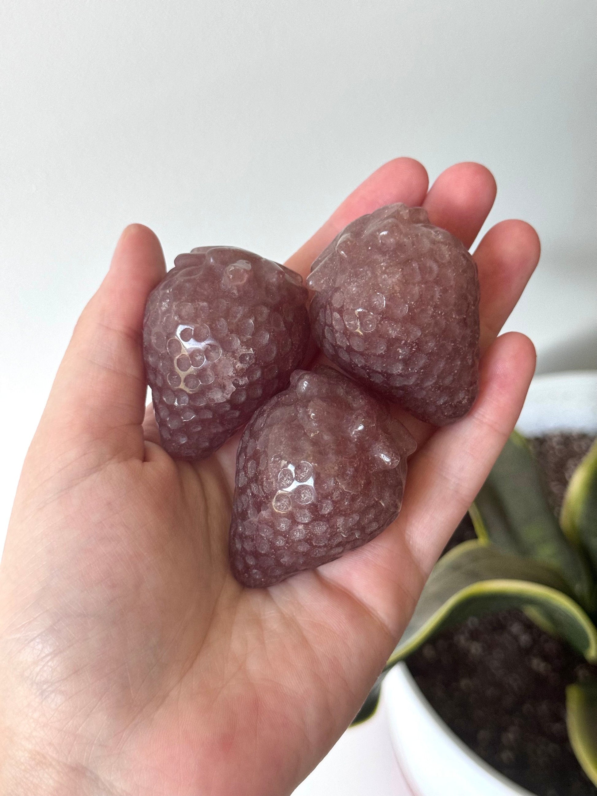 One (1) Strawberry Quartz Strawberry Carving