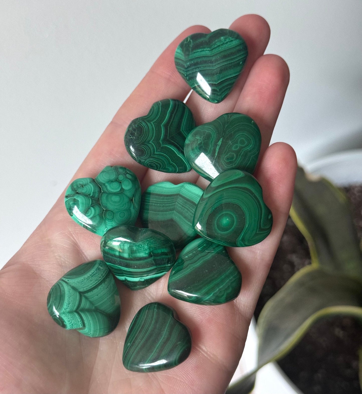 Beautiful Mini Malachite Heart Carvings | Miniature Banded Malachite Pocket Hearts