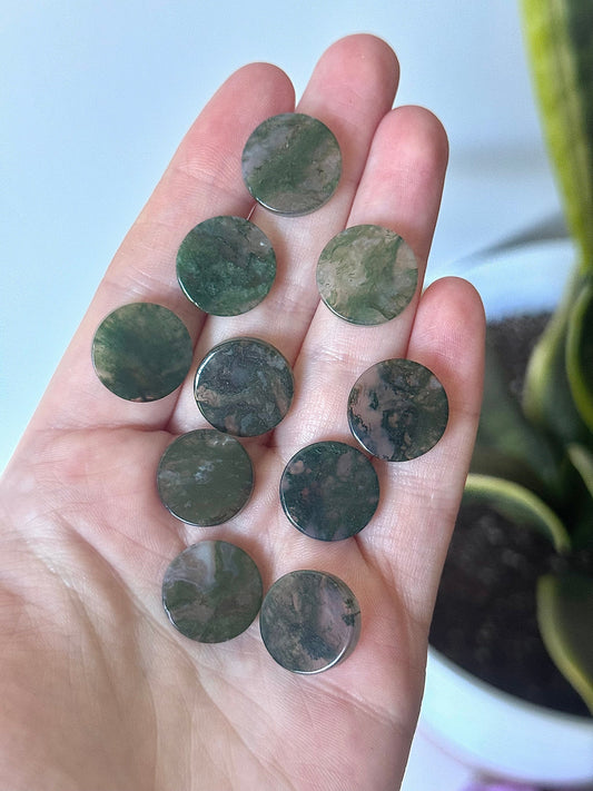 Adorable Moss Agate Mini Rounds | Small Moss Agate Coin Carvings