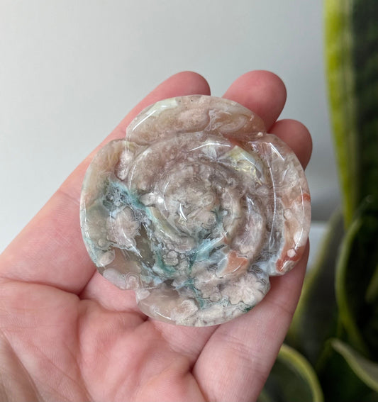 Gorgeous Green Flower Agate Rose Carving | Flower Agate Flower