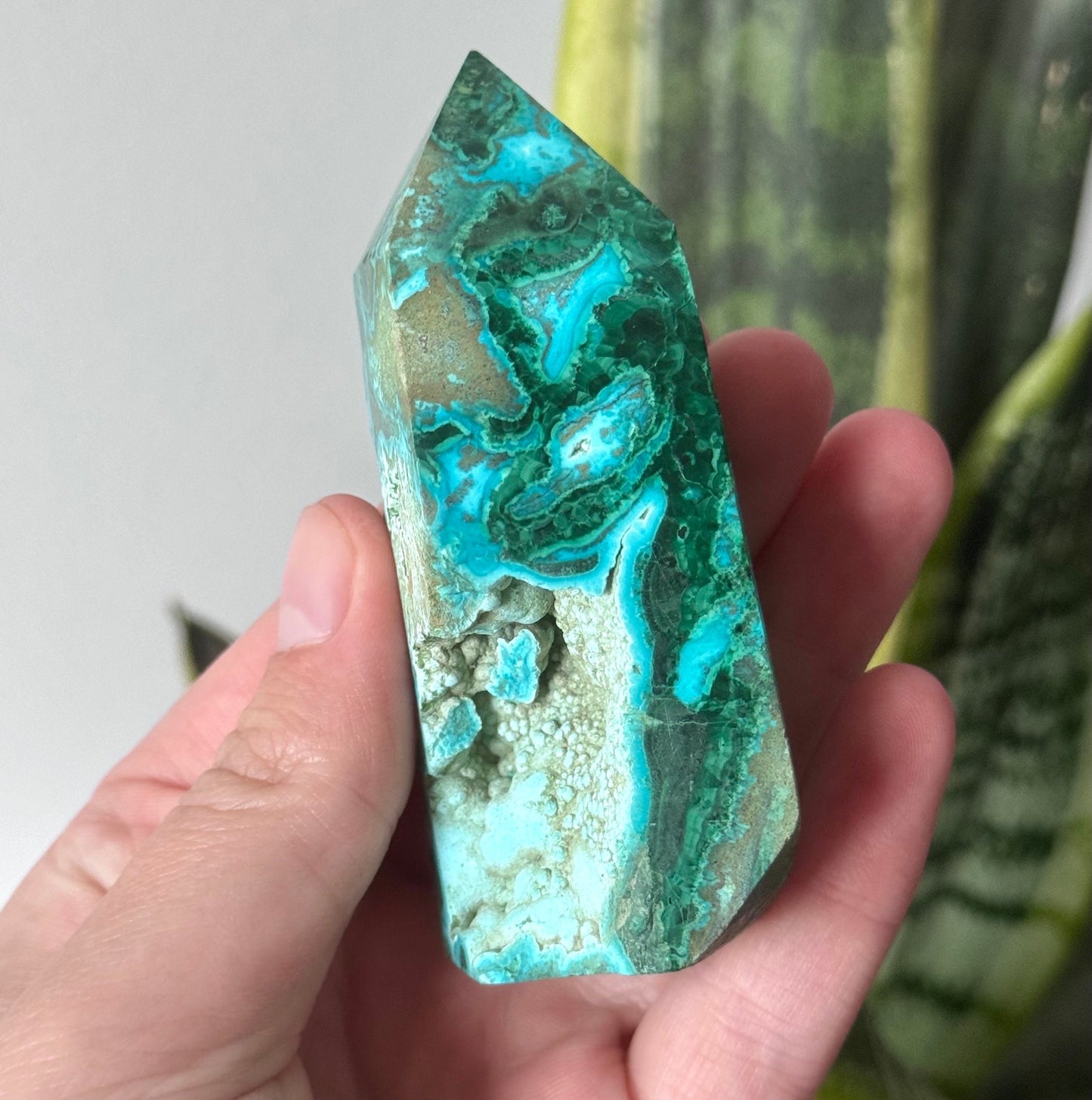 Beautiful Malachola Obelisk | Chrysocolla with Malachite Point with Cave