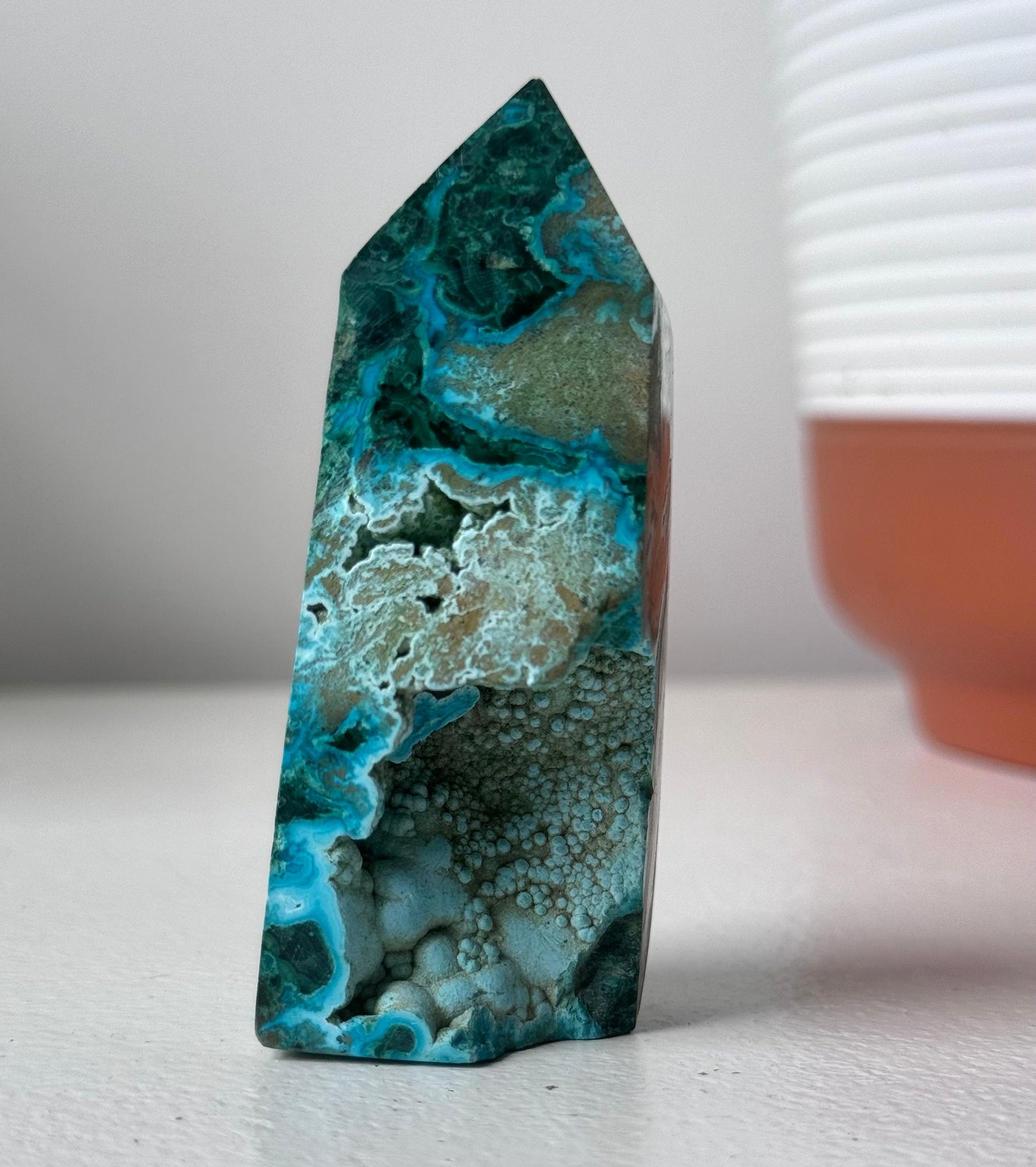 Beautiful Malachola Obelisk | Chrysocolla with Malachite Point with Cave