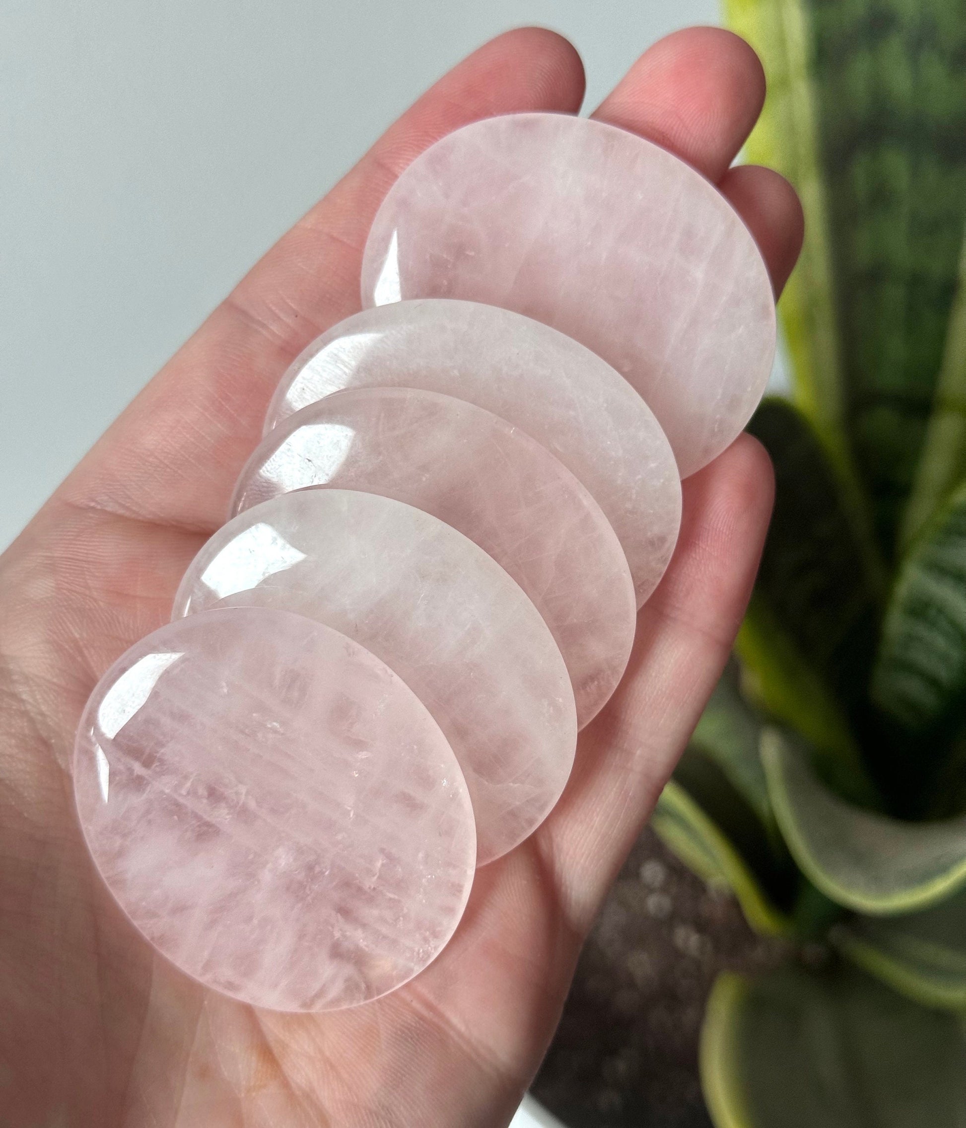 Beautiful Rose Quartz Flat Stones | Rose Quartz Round Palm Stone Worry Stone Pocket Stone