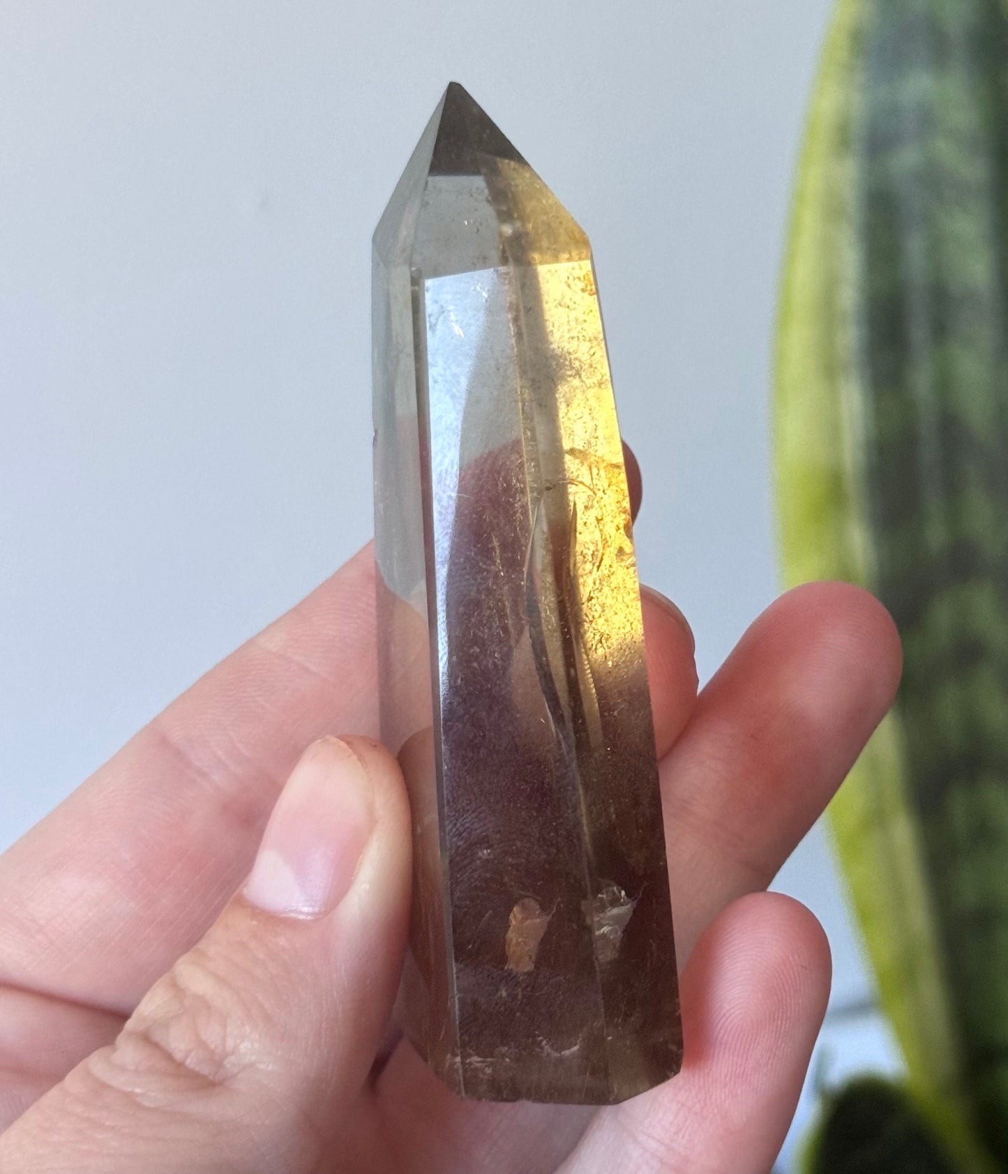 Beautiful Smoky Quartz Obelisk with Rainbow | Polished Smoky Quartz Tower with Rainbows