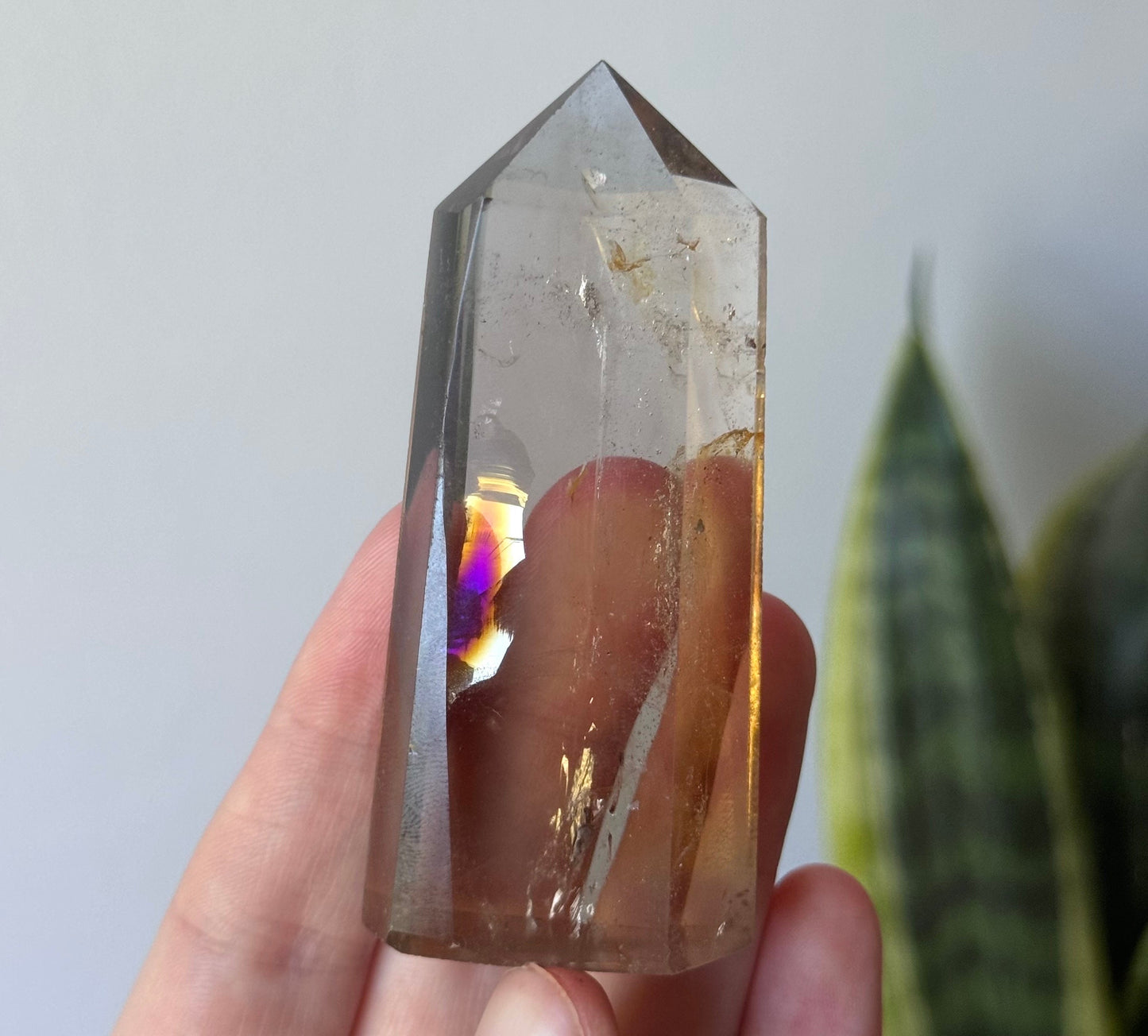 Beautiful Smoky Quartz Obelisk with Rainbow | Polished Smoky Quartz Tower with Rainbows
