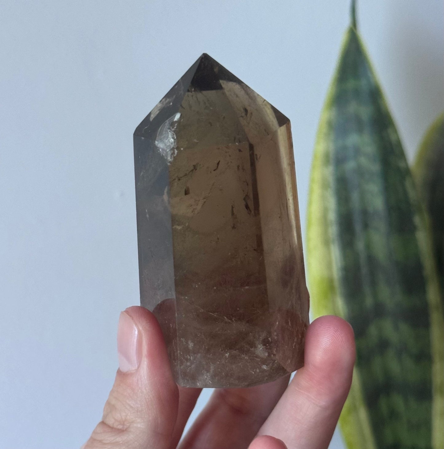 Beautiful Smoky Quartz Obelisk with Phantoms and Rainbow | Polished Smoky Quartz Tower with Rainbows