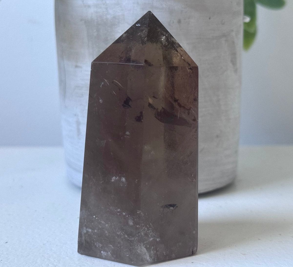 Beautiful Smoky Quartz Obelisk with Phantoms and Rainbow | Polished Smoky Quartz Tower with Rainbows