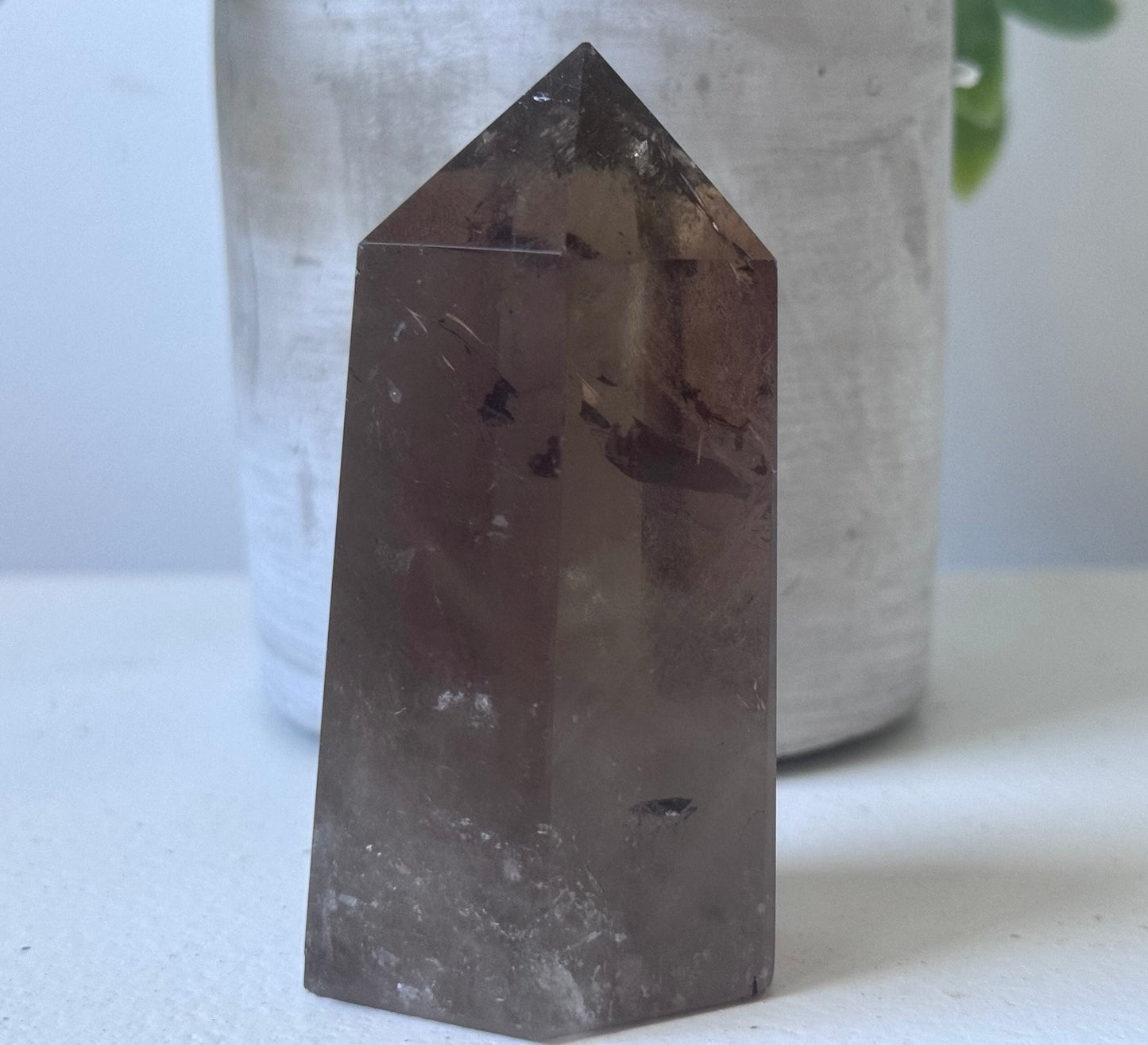 Beautiful Smoky Quartz Obelisk with Phantoms and Rainbow | Polished Smoky Quartz Tower with Rainbows