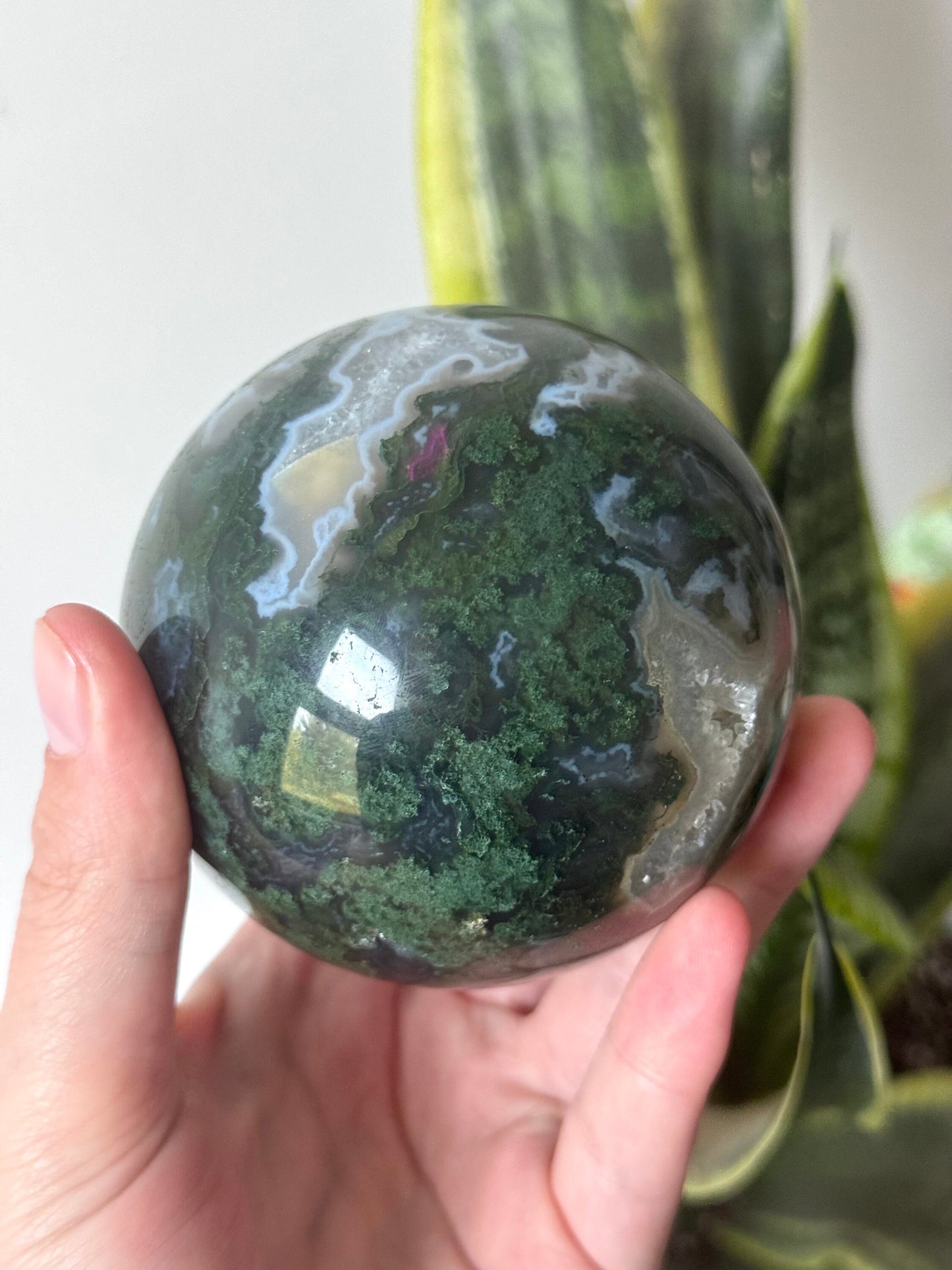 Beautiful Druzy Moss Agate Sphere 80mm | Moss Agate Crystal Ball