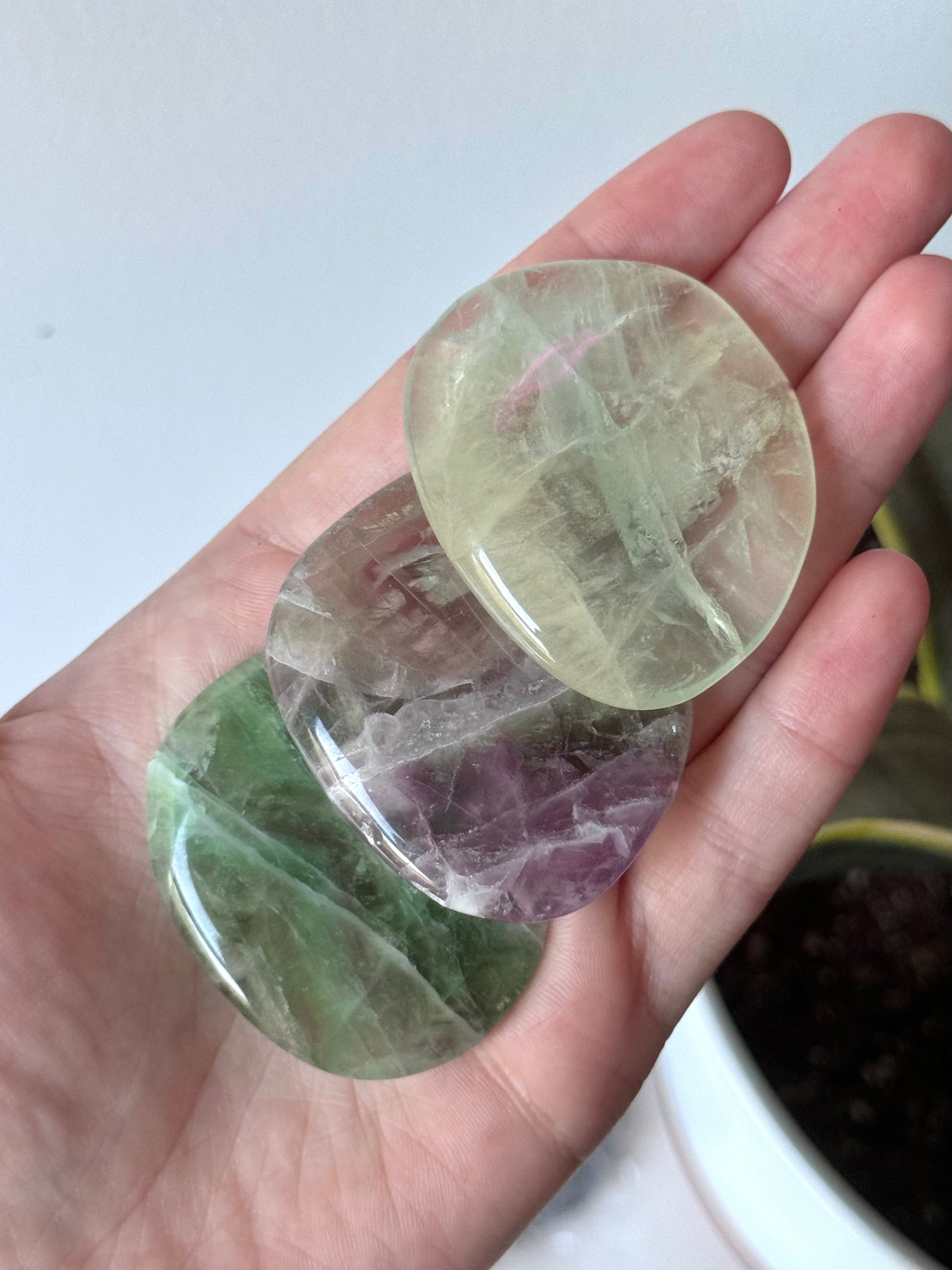 Beautiful Fluorite Flat Stones (You Pick) | Fluorite Round Palmstones