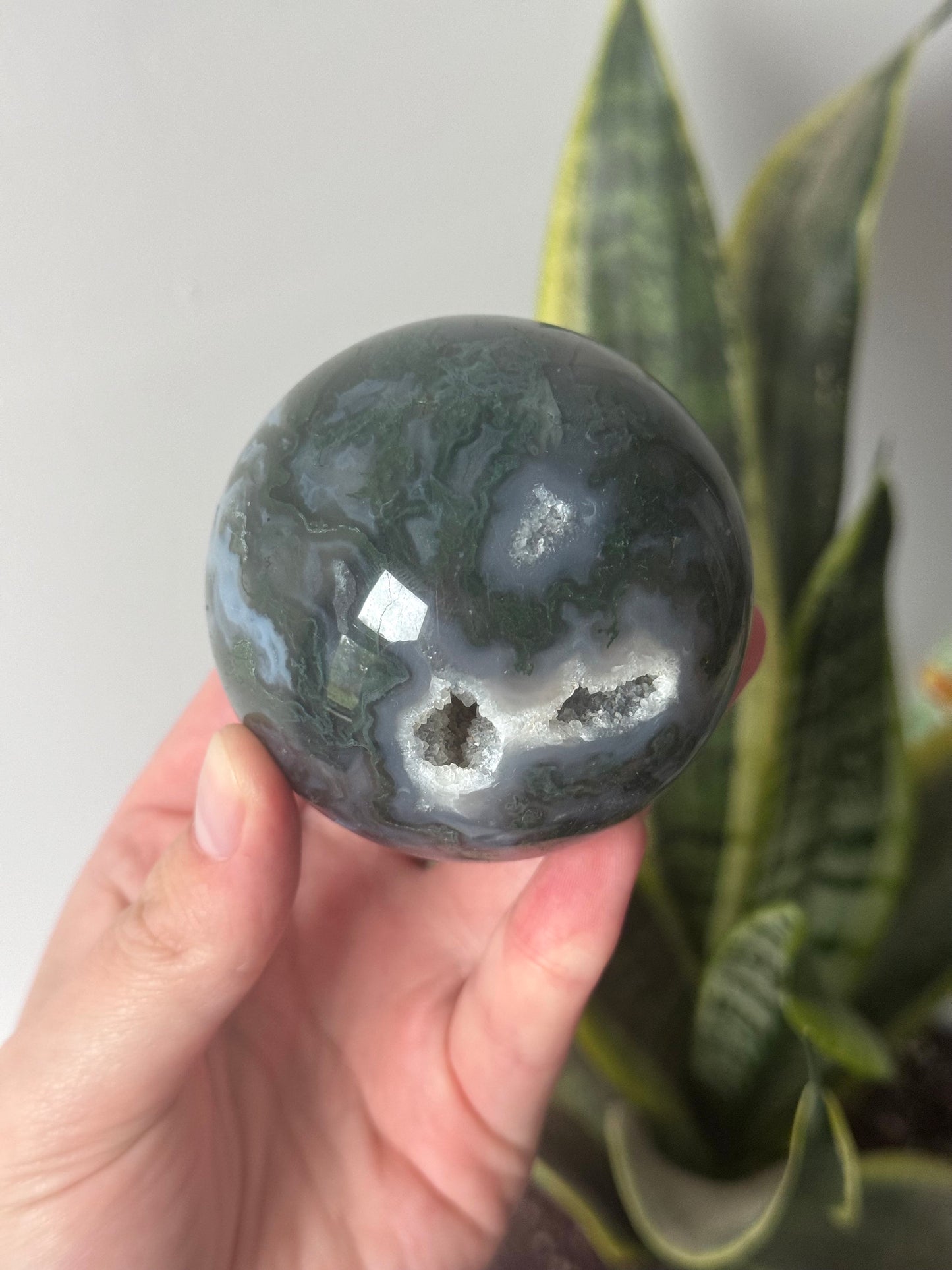Beautiful Druzy Moss Agate Sphere 66mm | Moss Agate Crystal Ball