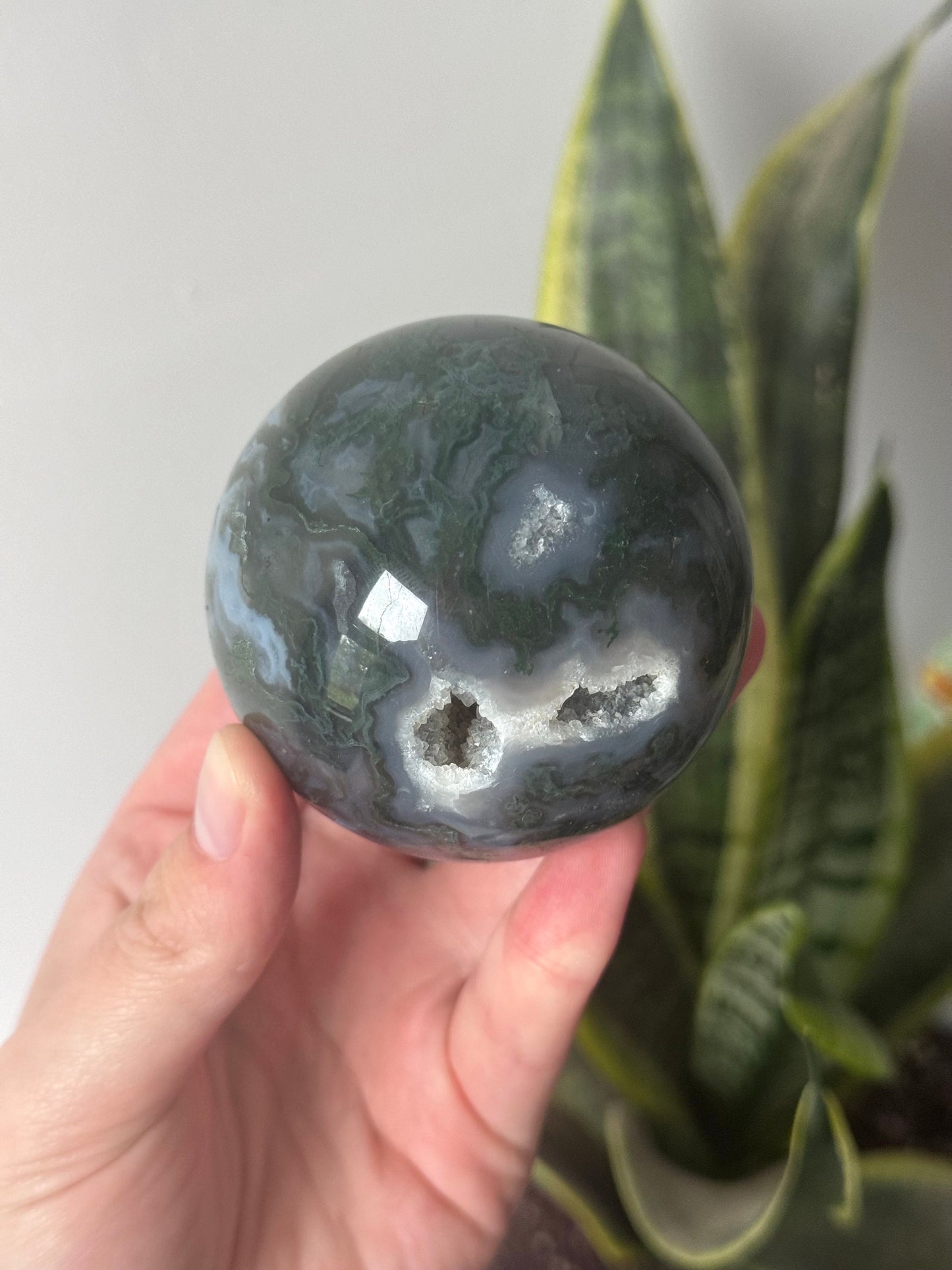 Beautiful Druzy Moss Agate Sphere 66mm | Moss Agate Crystal Ball