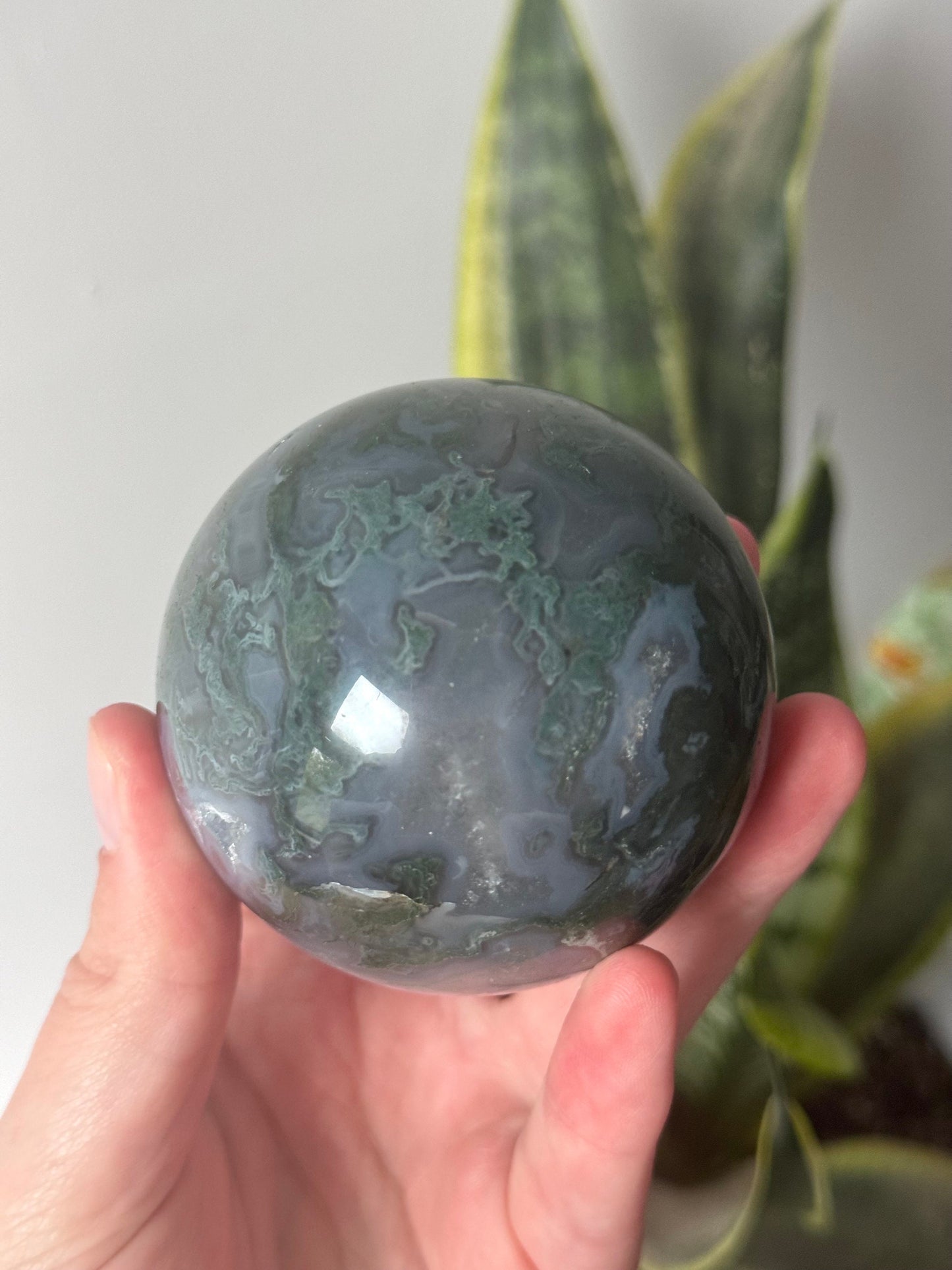 Beautiful Druzy Moss Agate Sphere 66mm | Moss Agate Crystal Ball