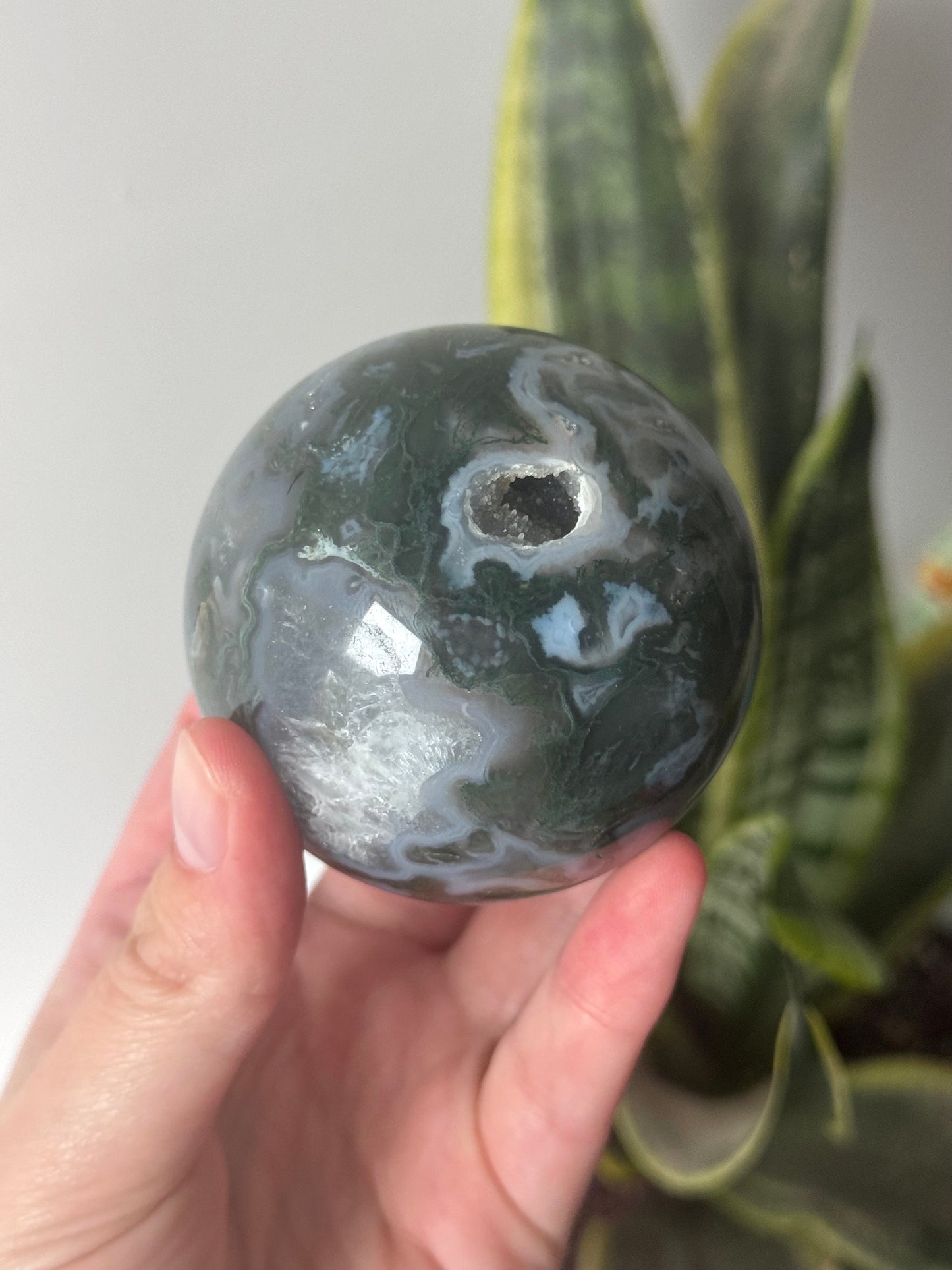 Beautiful Druzy Moss Agate Sphere 66mm | Moss Agate Crystal Ball