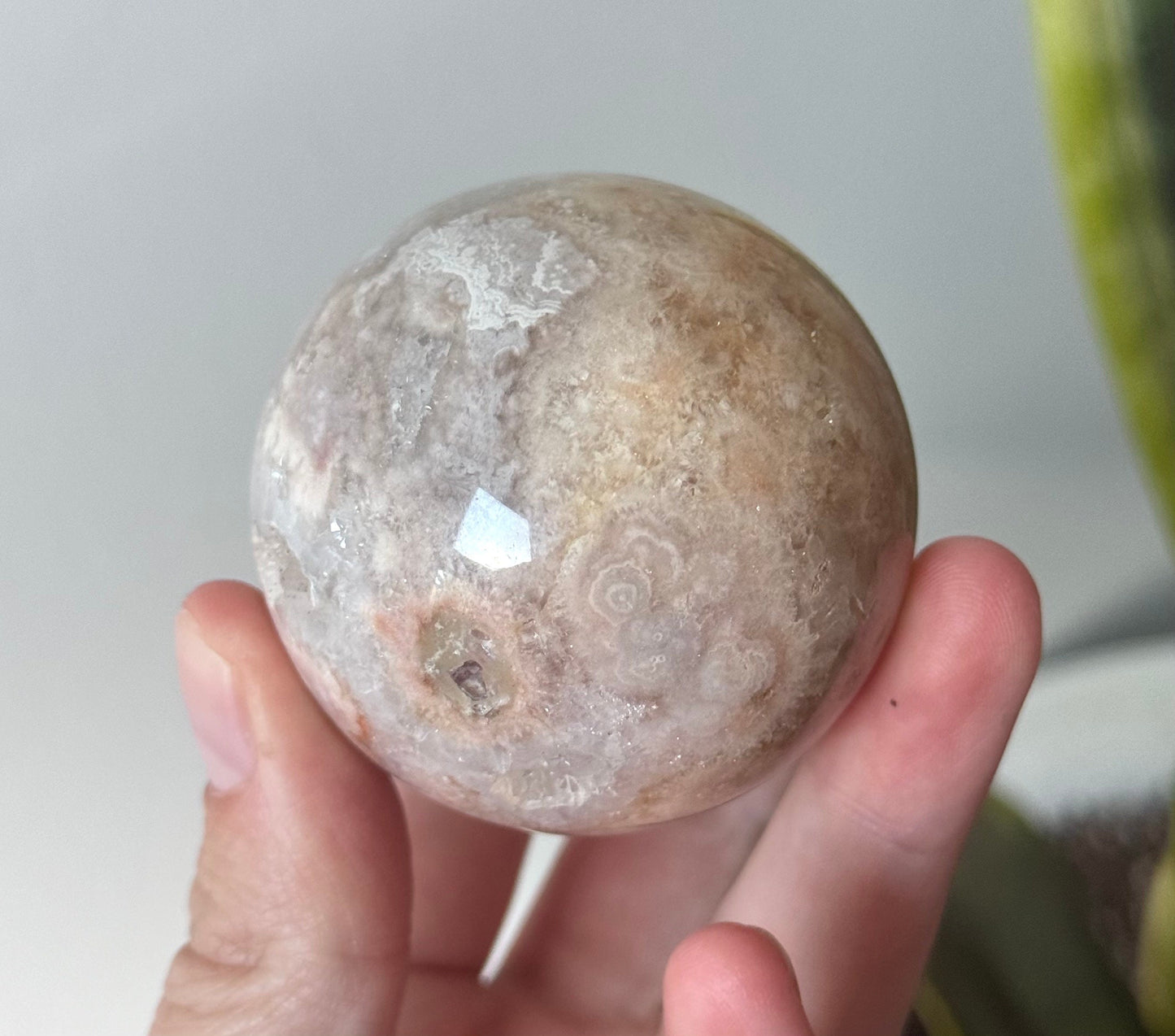 Beautiful Druzy Pink Amethyst with Flower Agate Sphere from Brazil 52mm