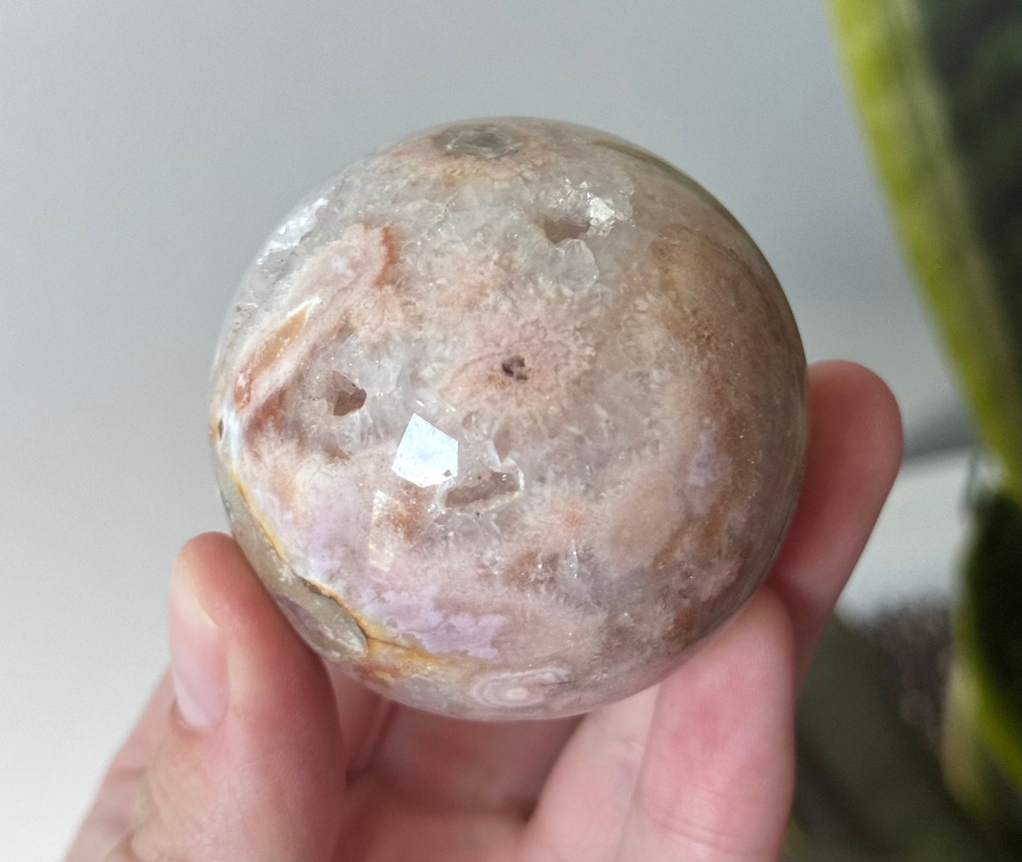 Beautiful Druzy Pink Amethyst with Flower Agate Sphere from Brazil 52mm