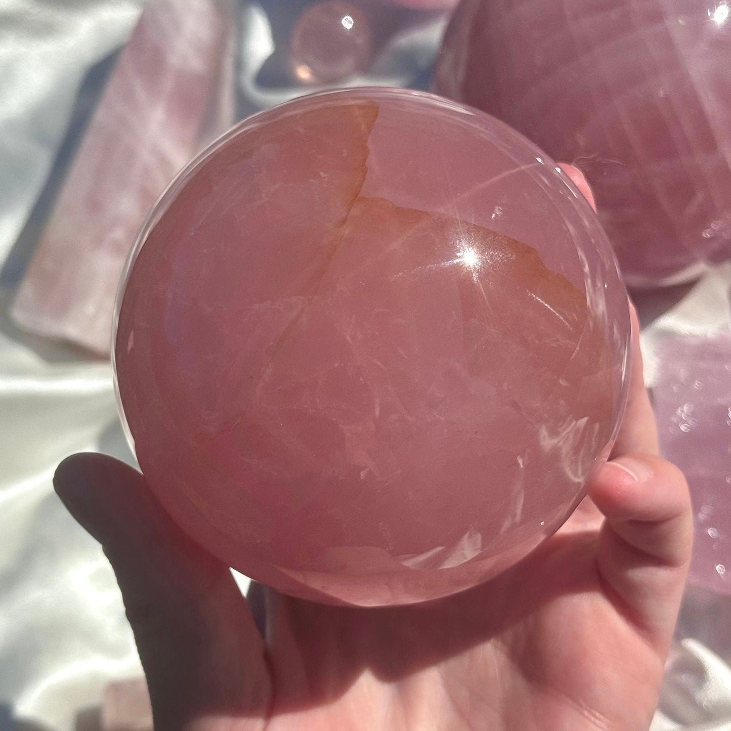 Gorgeous Rose Quartz Sphere with Star Flash | 85mm Rose Quartz Ball with Asterism