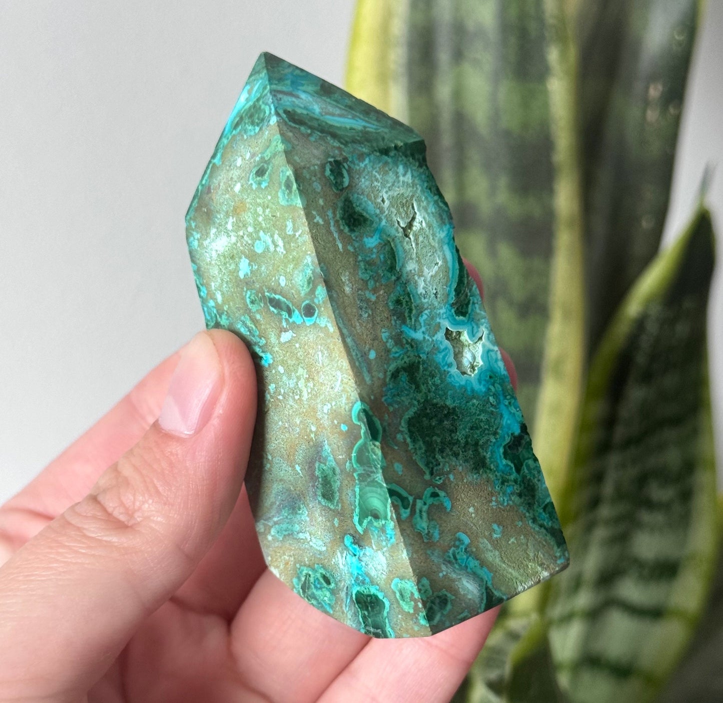 Beautiful Malachola Obelisk | Chrysocolla with Malachite Point with Cave