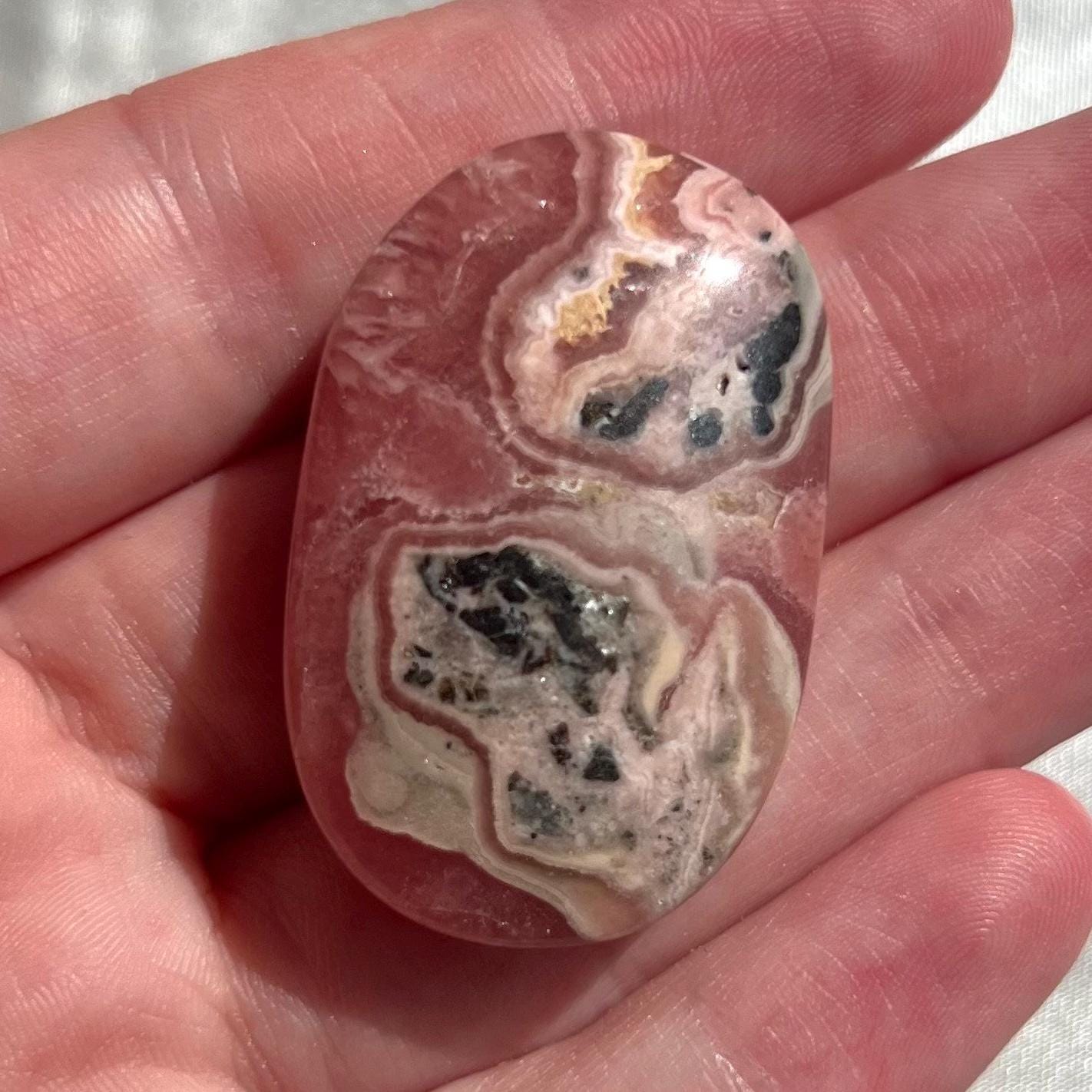 Rhodochrosite Palm Stone with Gorgeous Banding