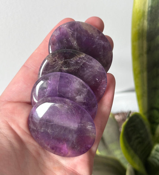 Beautiful Amethyst Flat Stone | One Amethyst Round Palm Stone Worry Stone Touch Stone