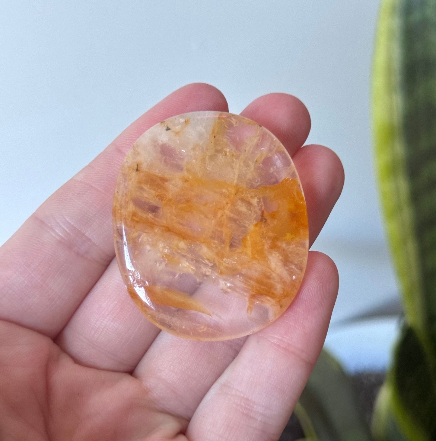 Beautiful Golden Healer Flat Stones | One Hematoid in Quartz Round Palm Stone Worry Stone Pebble