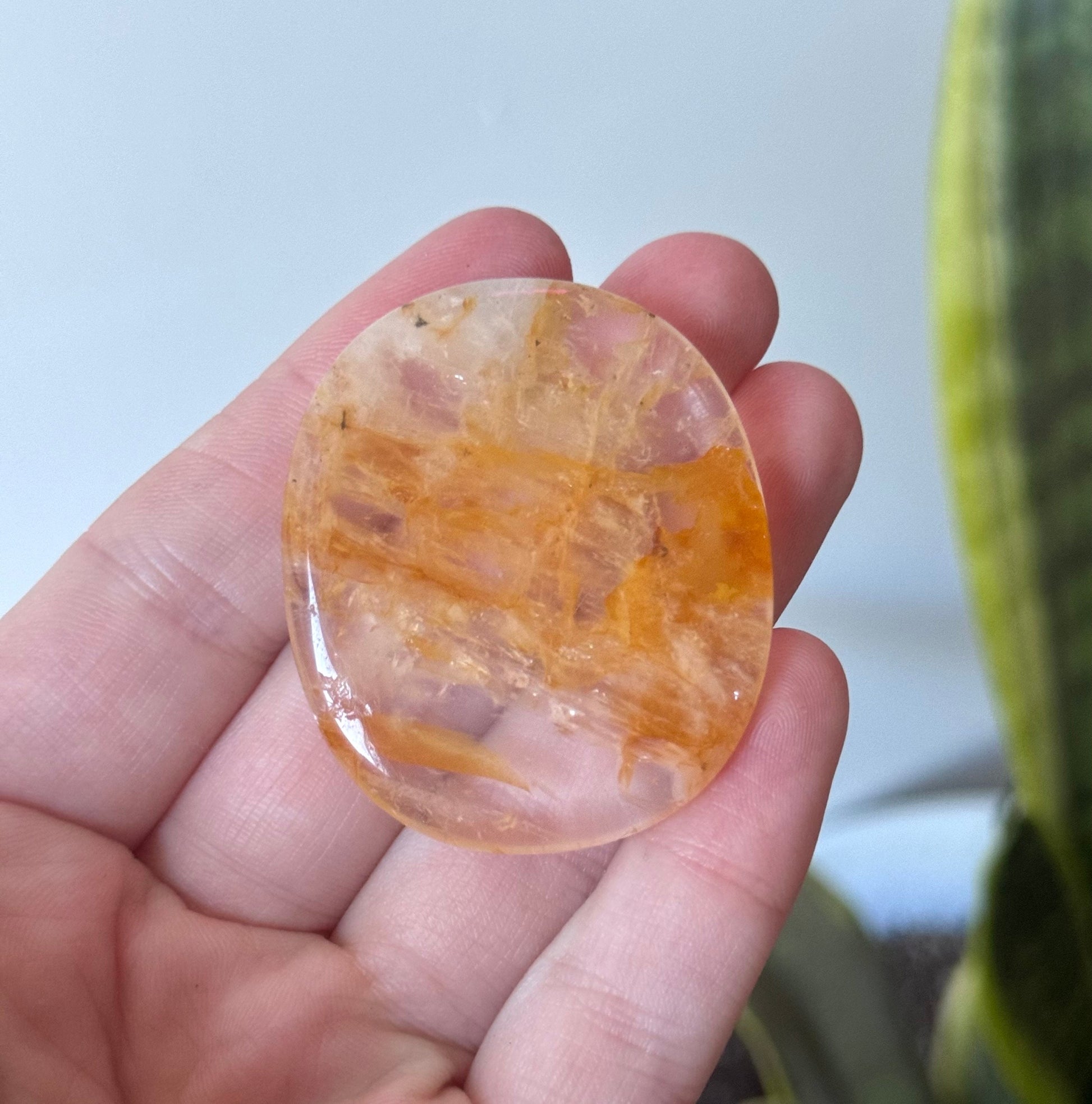 Beautiful Golden Healer Flat Stones | One Hematoid in Quartz Round Palm Stone Worry Stone Pebble