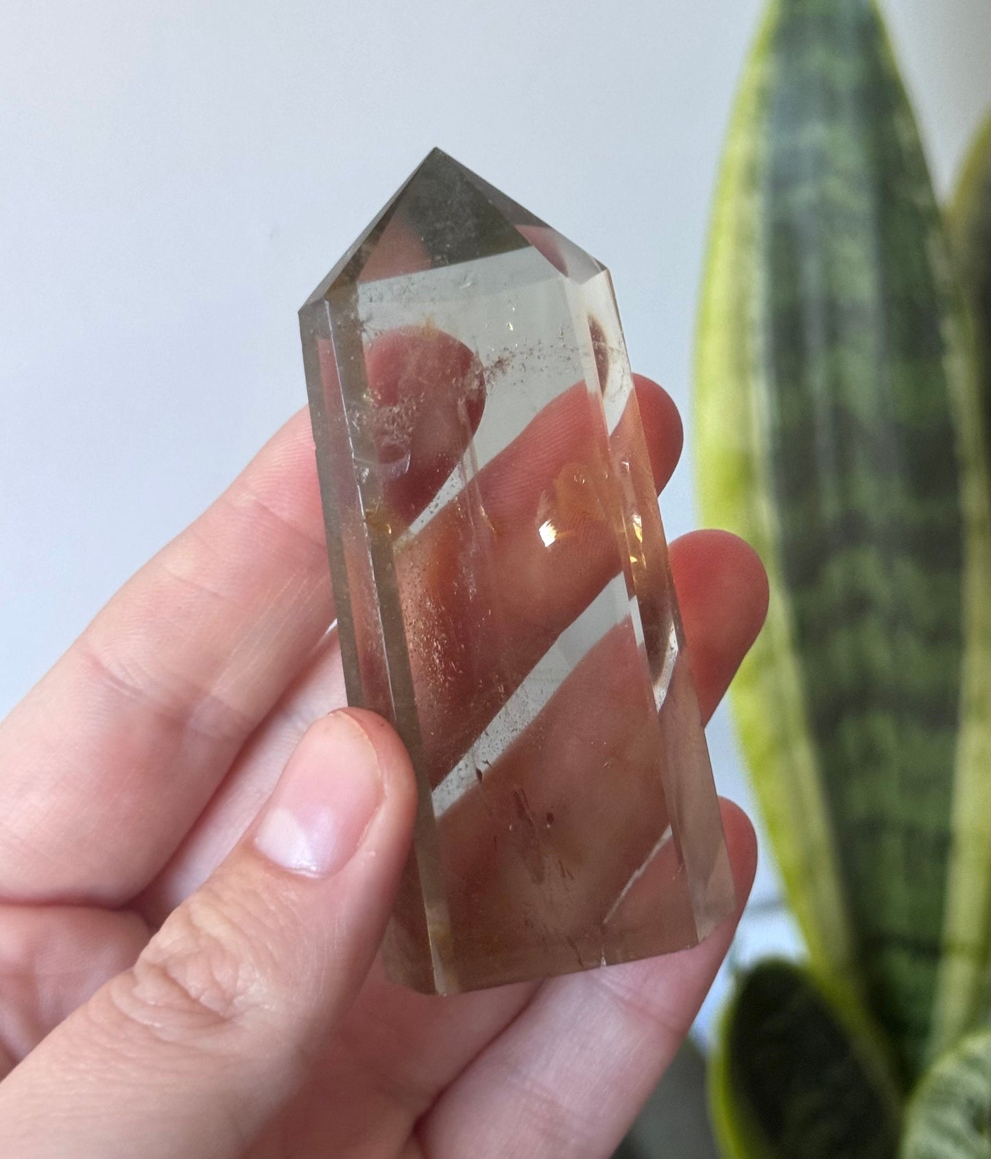 Beautiful Smoky Quartz Obelisk with Rainbow | Polished Smoky Quartz Tower with Rainbows