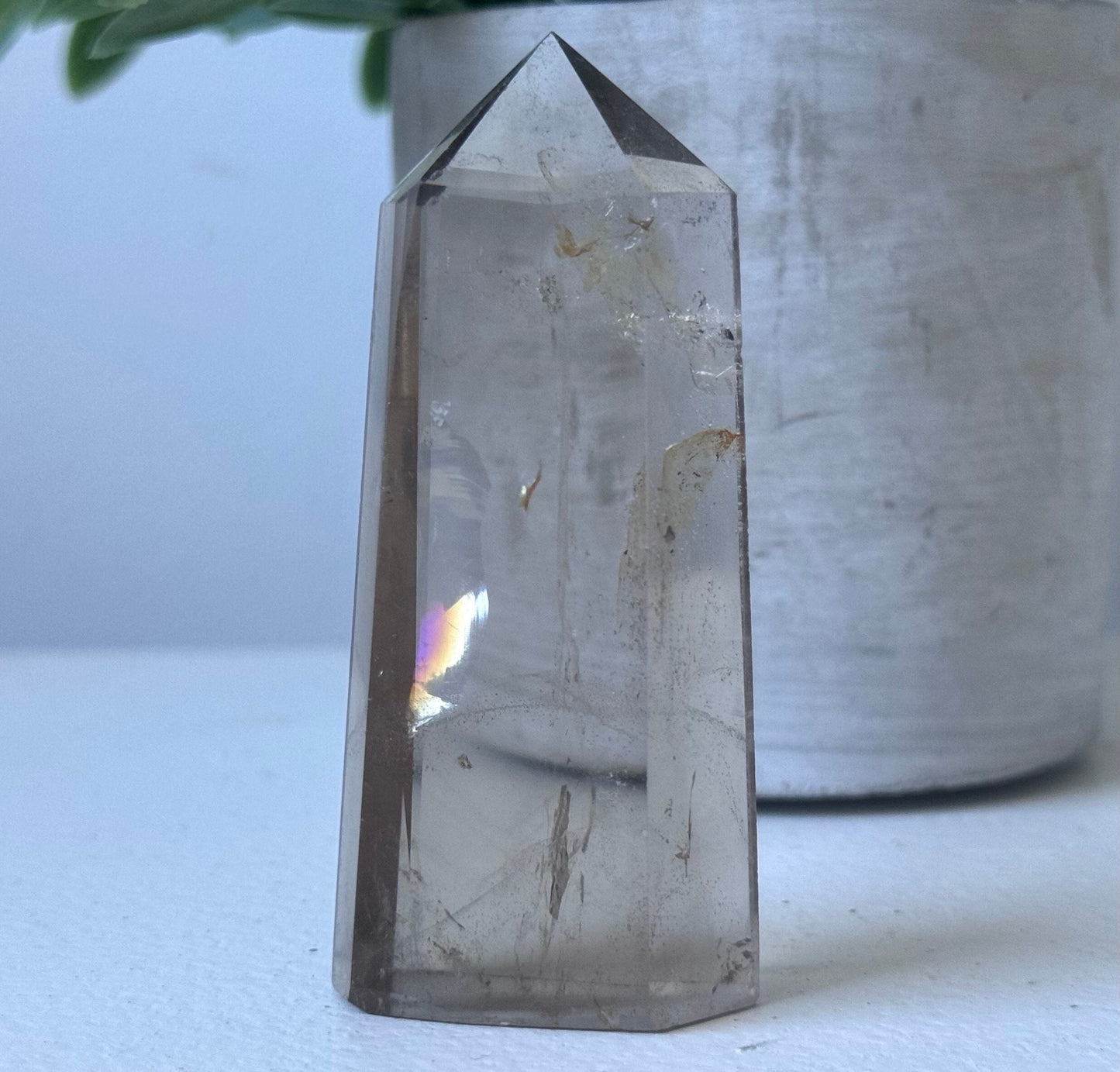 Beautiful Smoky Quartz Obelisk with Rainbow | Polished Smoky Quartz Tower with Rainbows