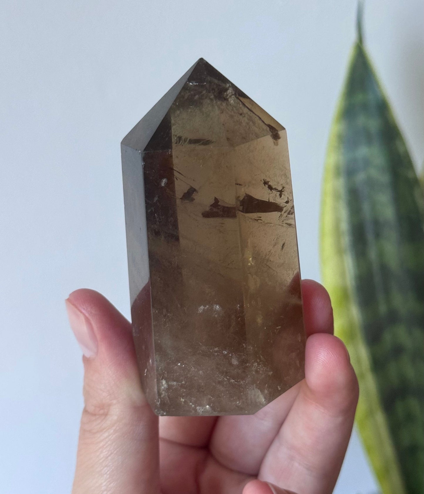 Beautiful Smoky Quartz Obelisk with Phantoms and Rainbow | Polished Smoky Quartz Tower with Rainbows