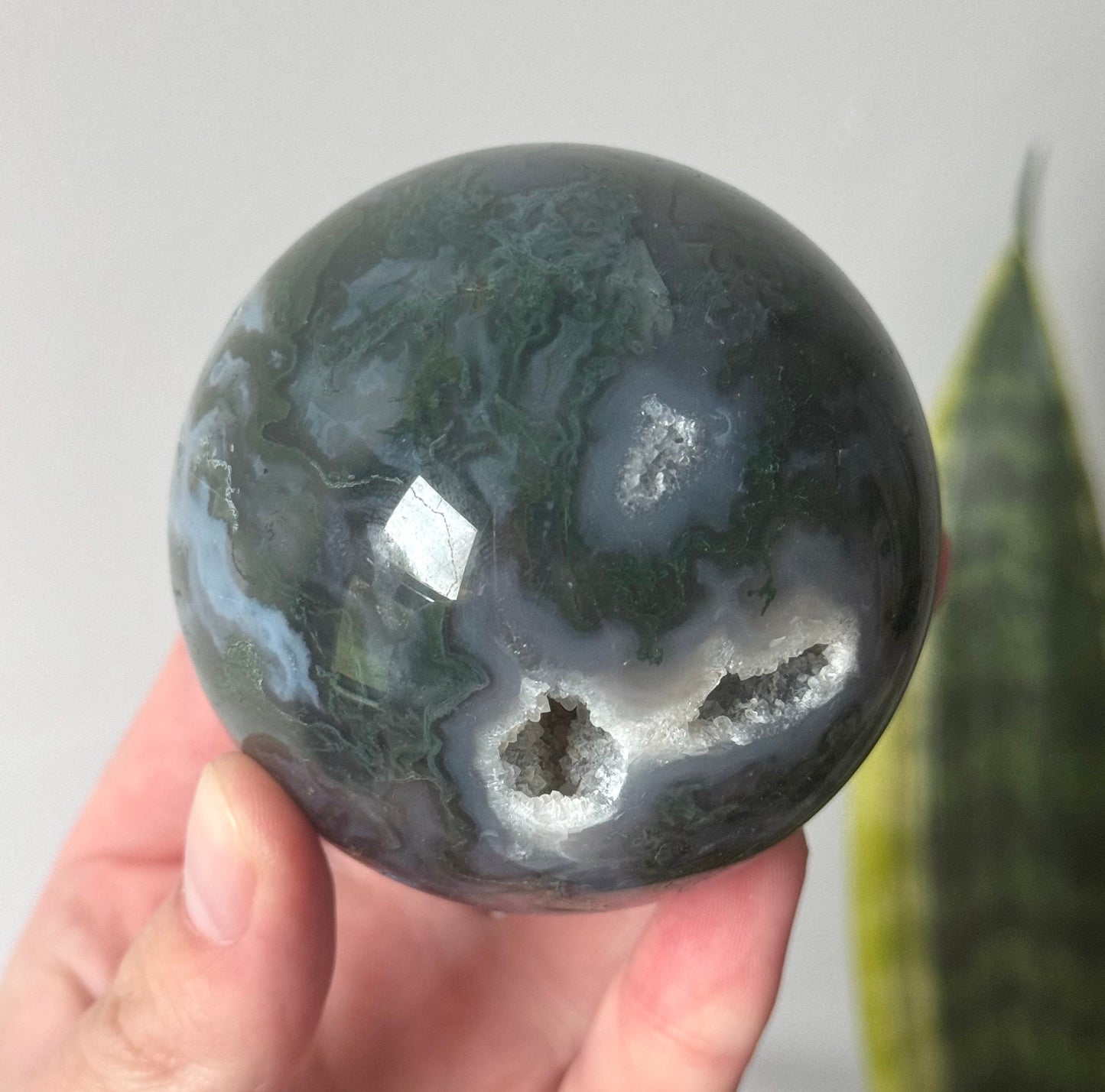 Beautiful Druzy Moss Agate Sphere 66mm | Moss Agate Crystal Ball