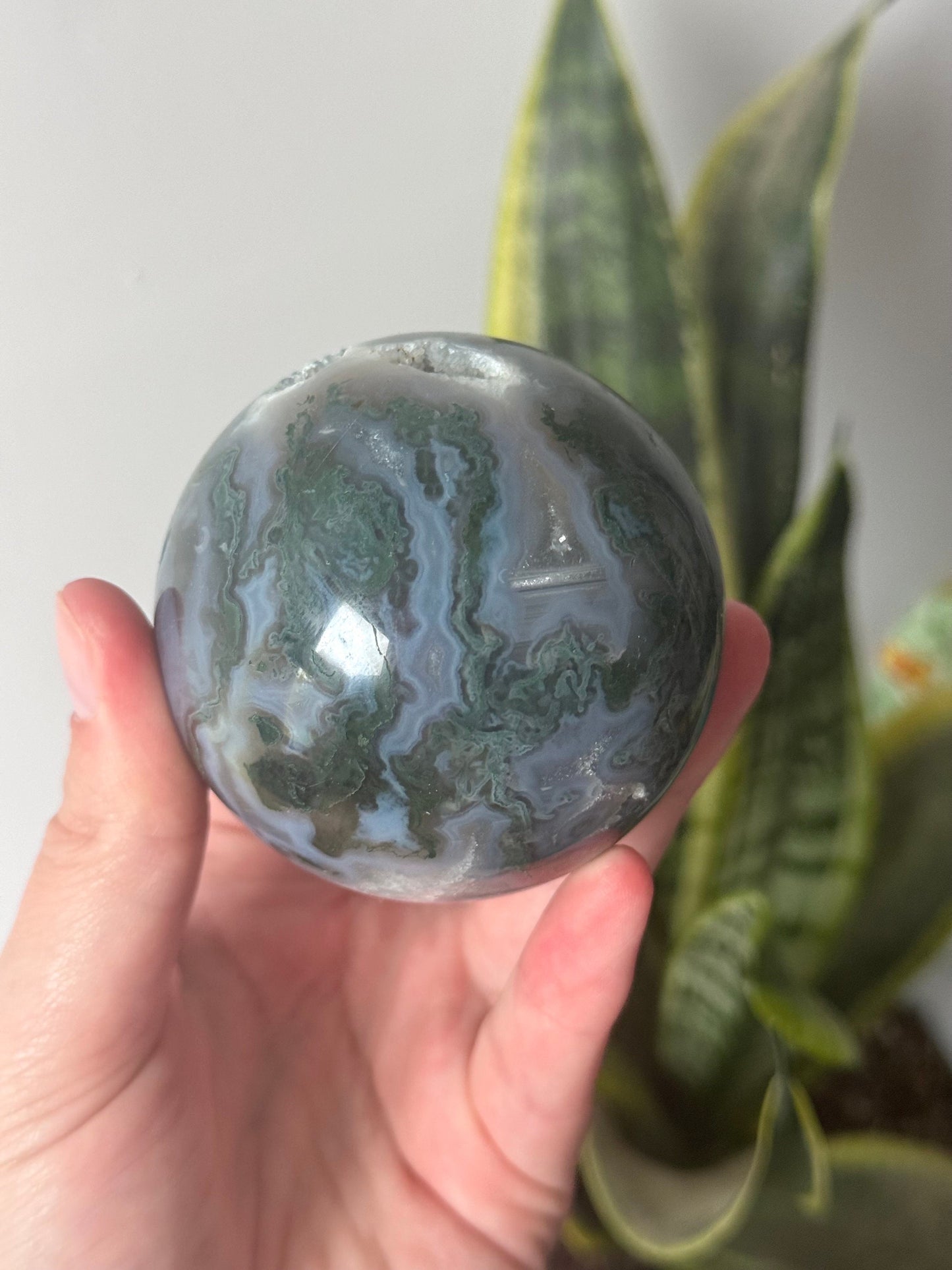 Beautiful Druzy Moss Agate Sphere 66mm | Moss Agate Crystal Ball