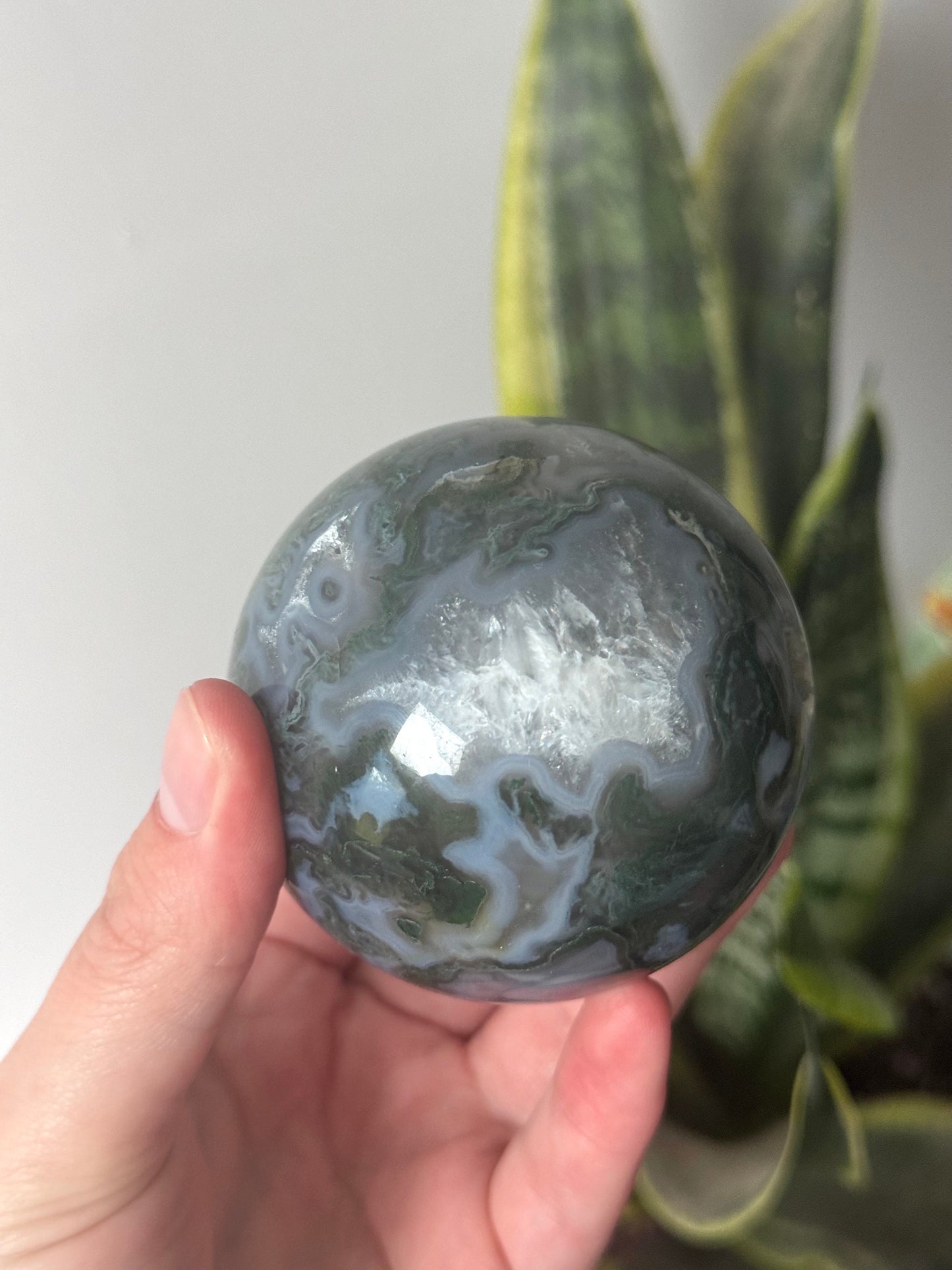 Beautiful Druzy Moss Agate Sphere 66mm | Moss Agate Crystal Ball