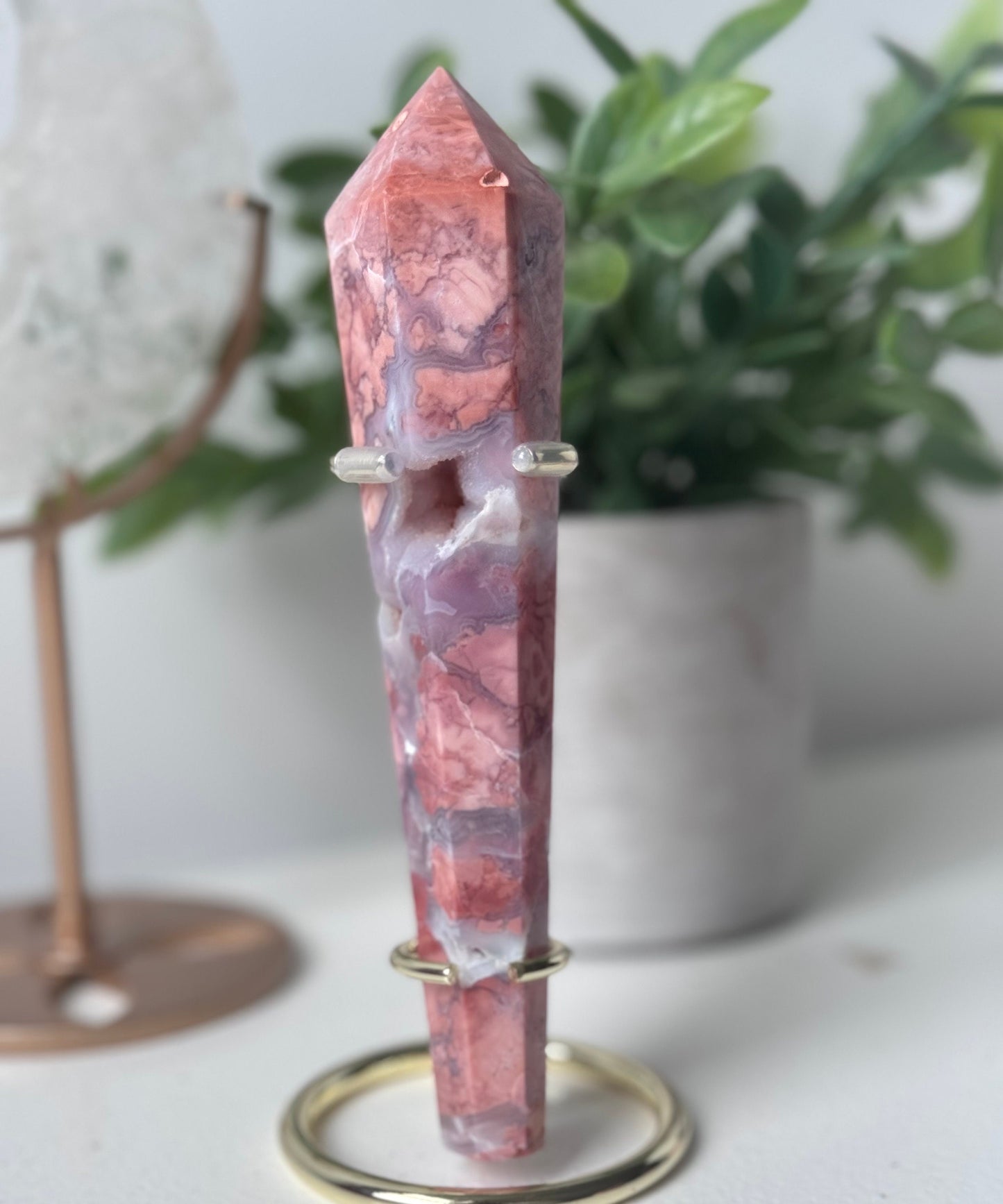 Gorgeous Pink Cotton Candy Agate Wand | Druzy Pink Agate Wand from Mexico